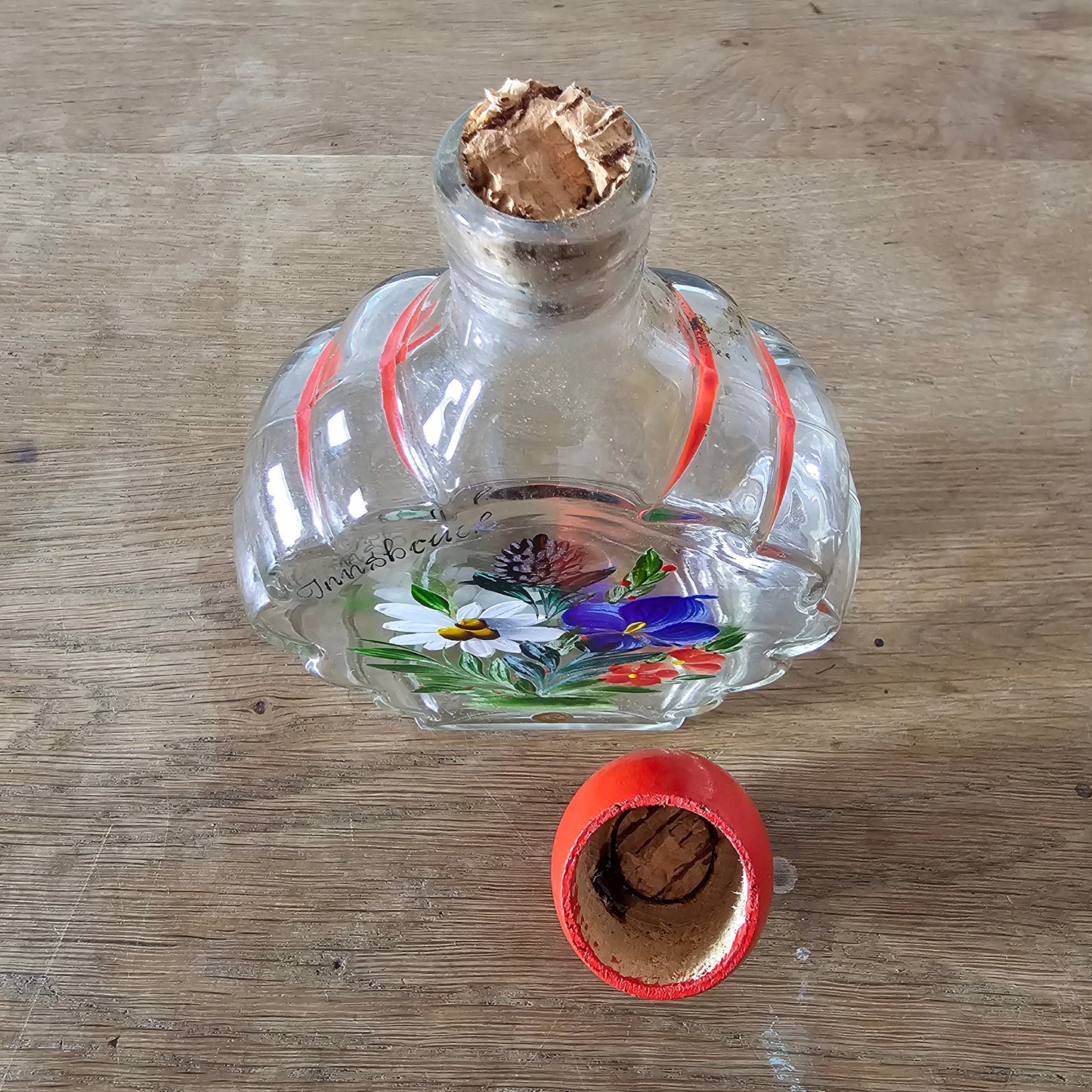 1960s/70s Innsbruck Austria hand-painted glass decanter set, original box
