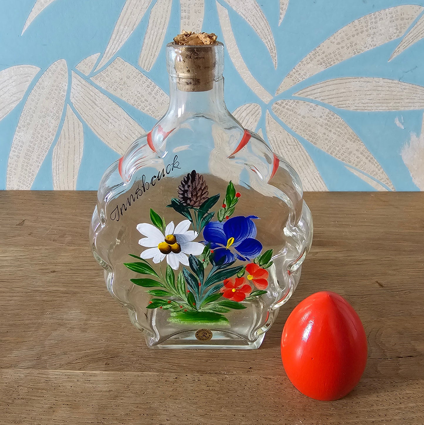 1960s/70s Innsbruck Austria hand-painted glass decanter set, original box