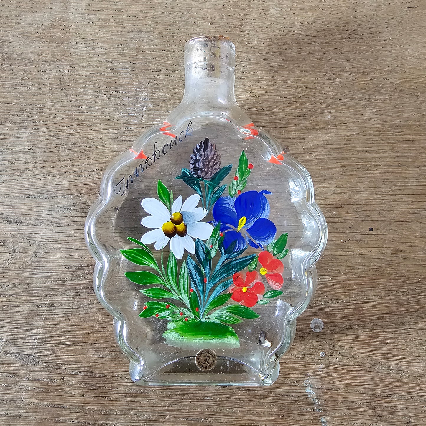 1960s/70s Innsbruck Austria hand-painted glass decanter set, original box