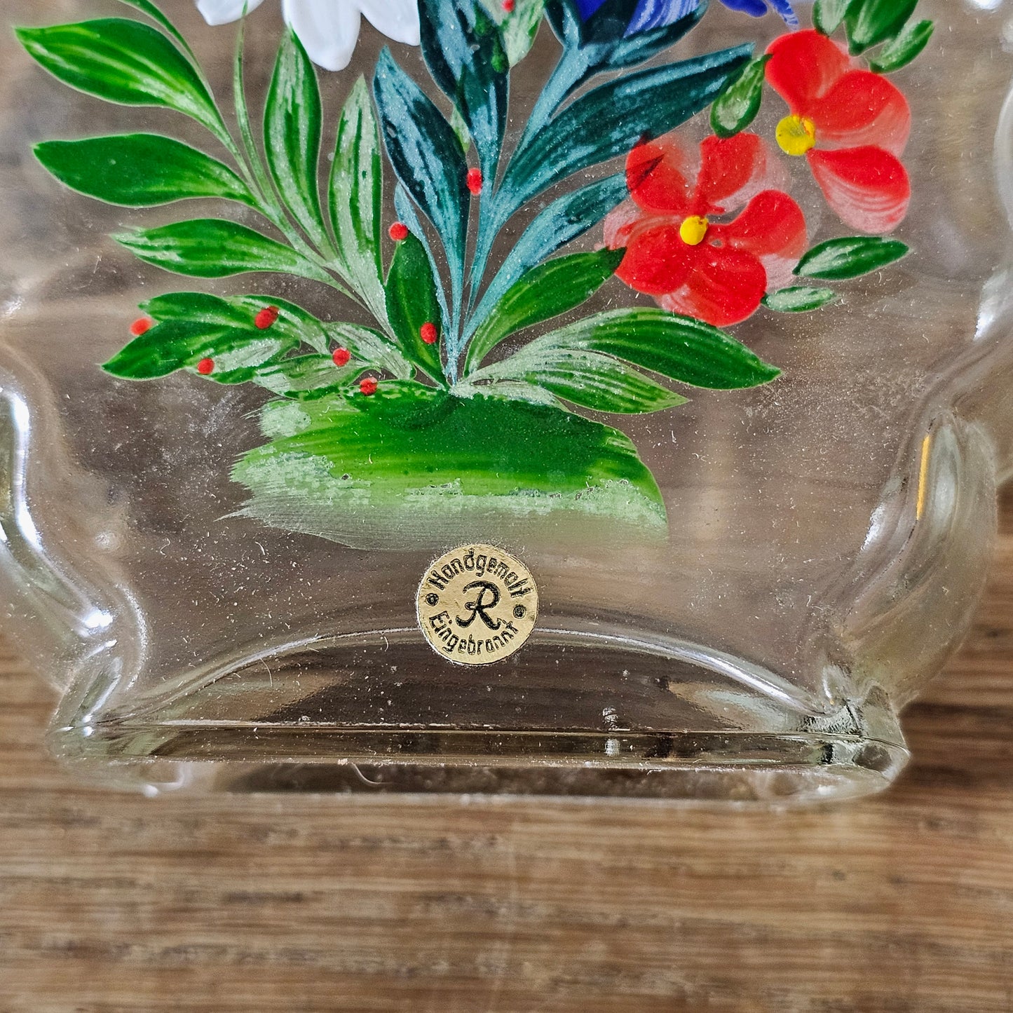 1960s/70s Innsbruck Austria hand-painted glass decanter set, original box