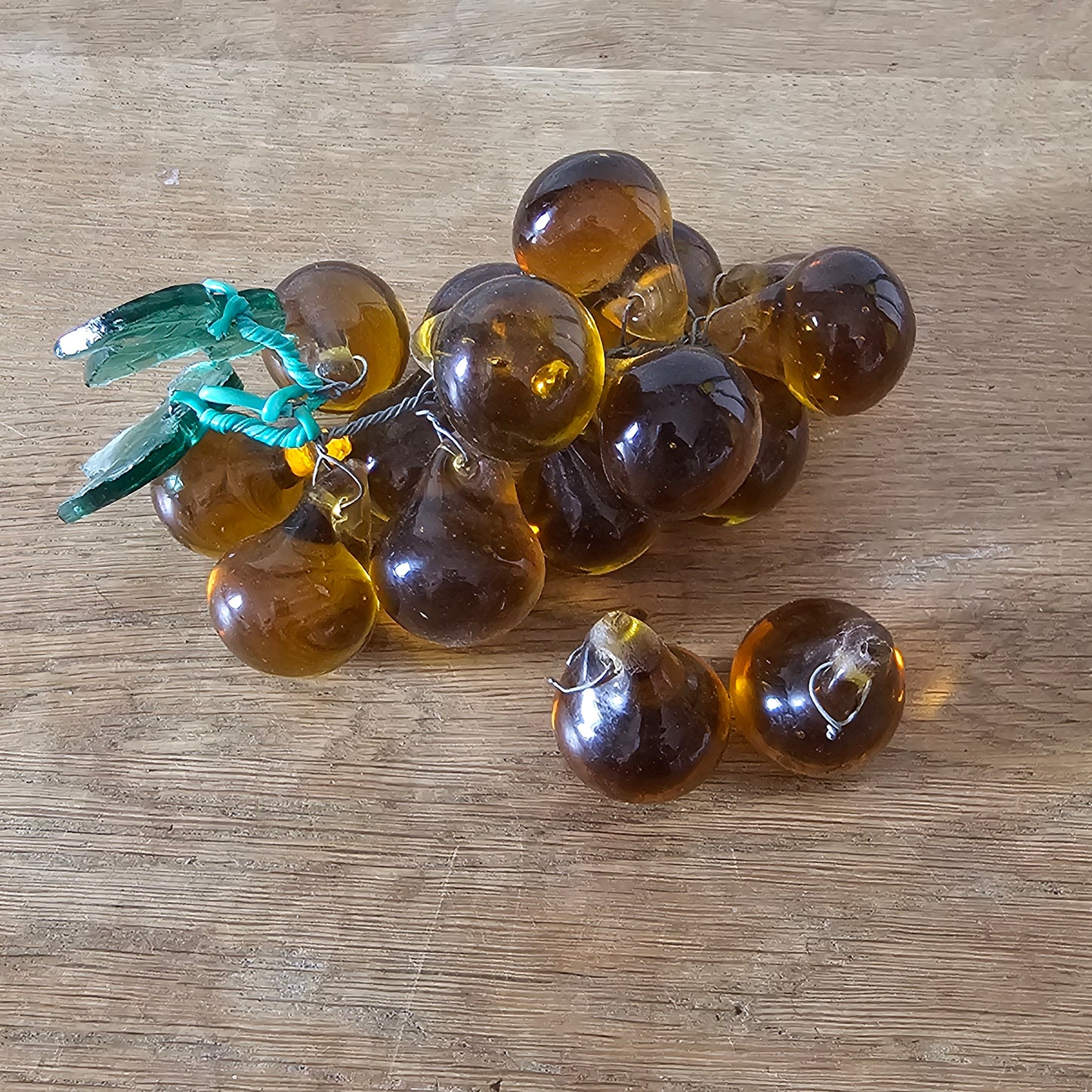 1960s Murano-style amber art glass grape cluster