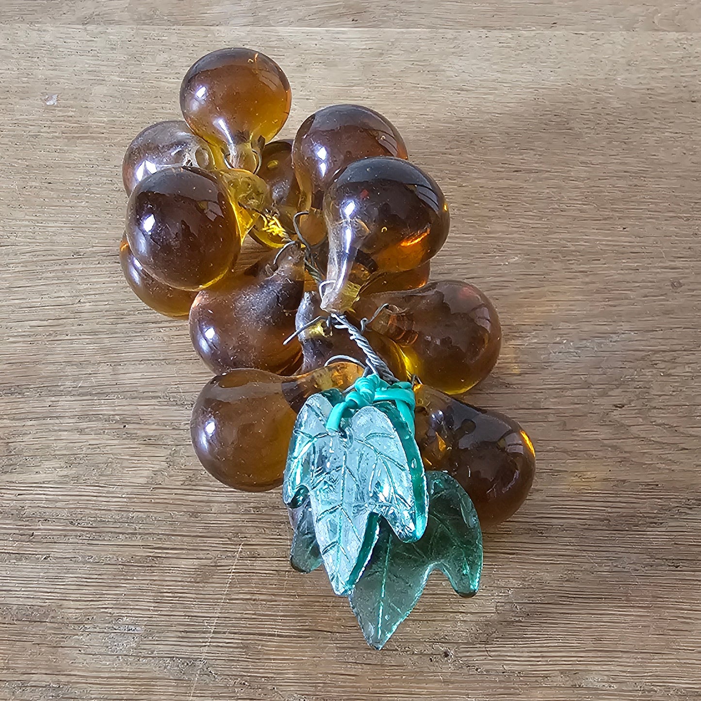 1960s Murano-style amber art glass grape cluster