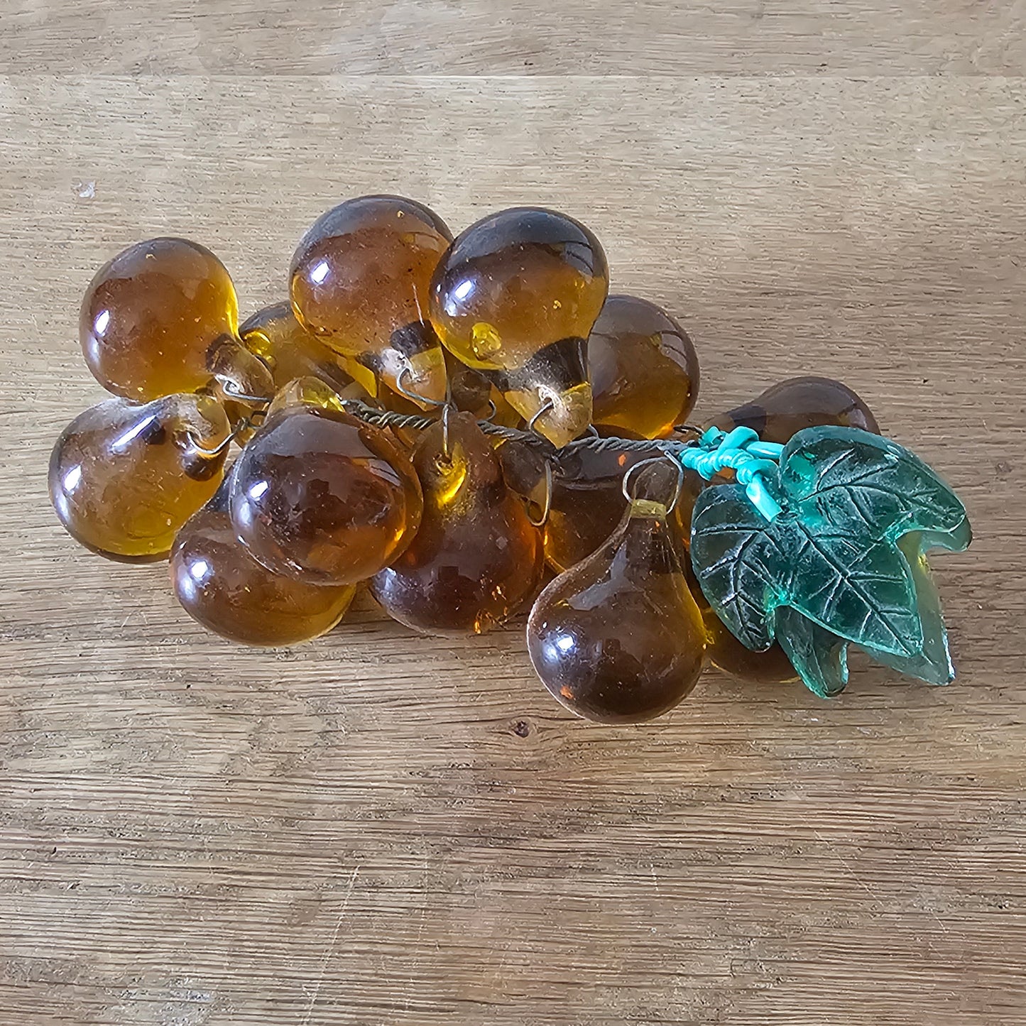 1960s Murano-style amber art glass grape cluster