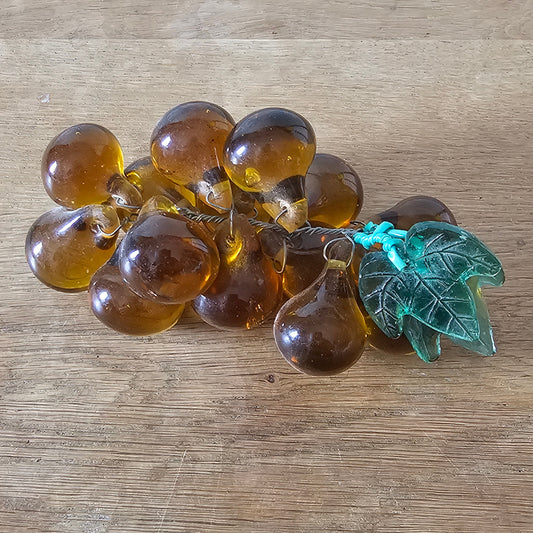 1960s Murano-style amber art glass grape cluster