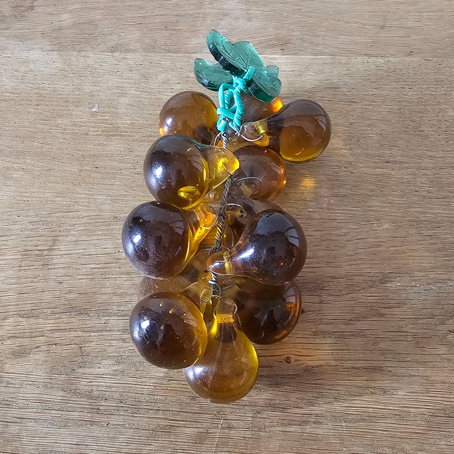 1960s Murano-style amber art glass grape cluster