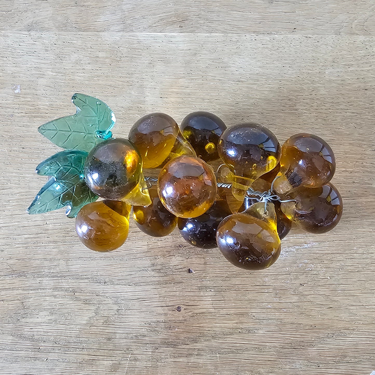 1960s Murano-style amber art glass grape cluster