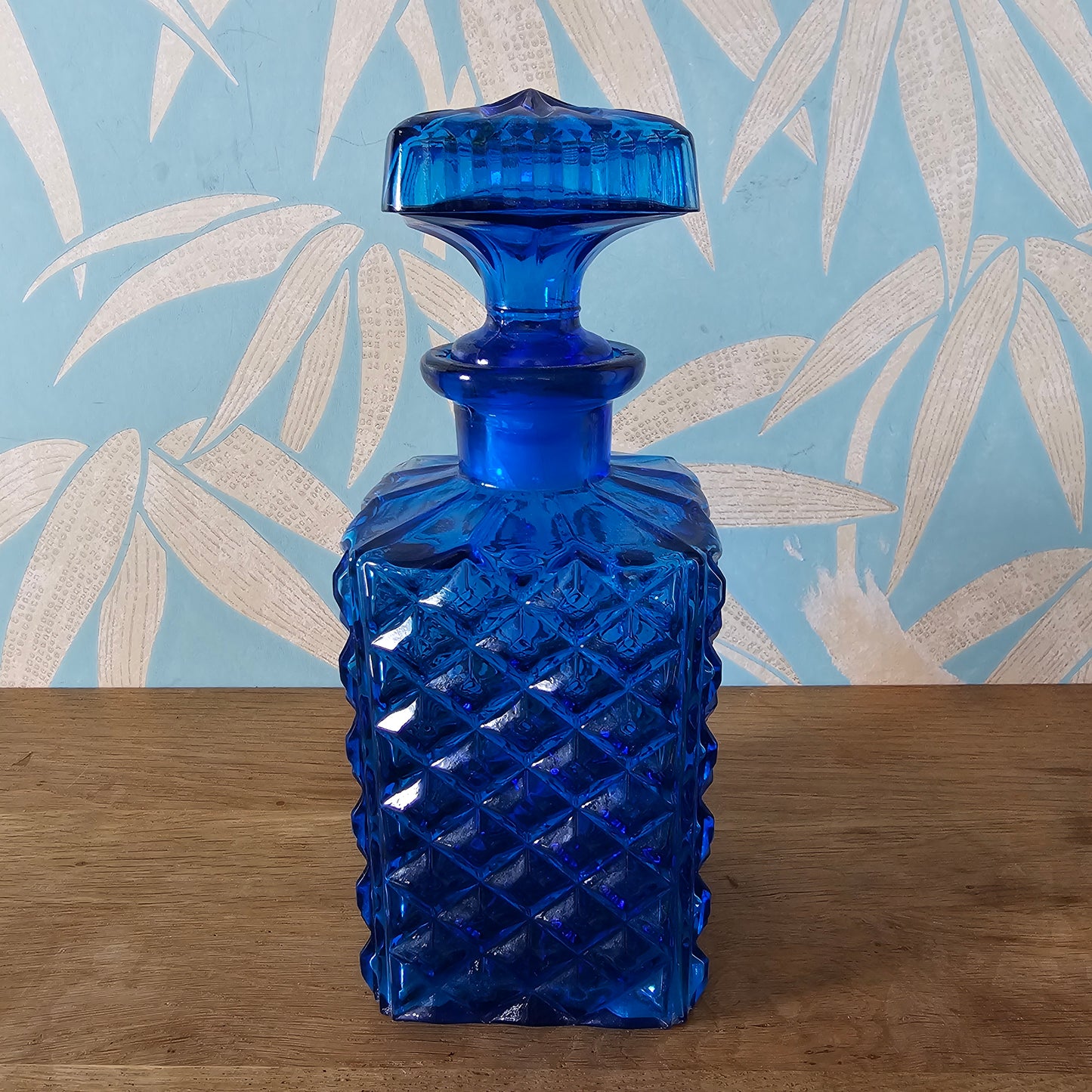 1960s/70s Empoli style cobalt blue Italian glass decanter