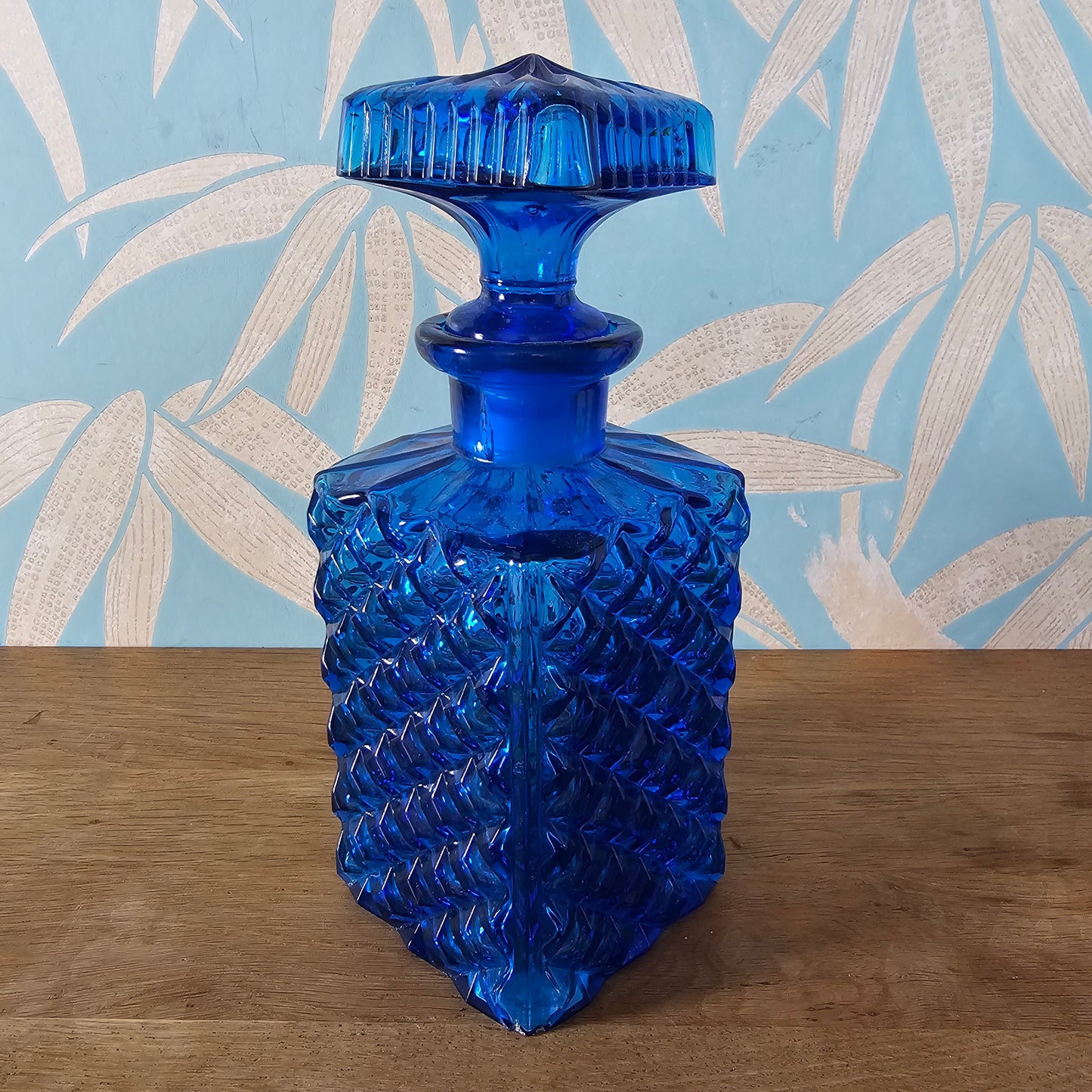 1960s/70s Empoli style cobalt blue Italian glass decanter