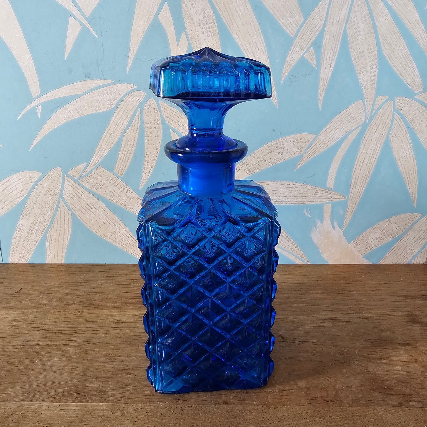 1960s/70s Empoli style cobalt blue Italian glass decanter