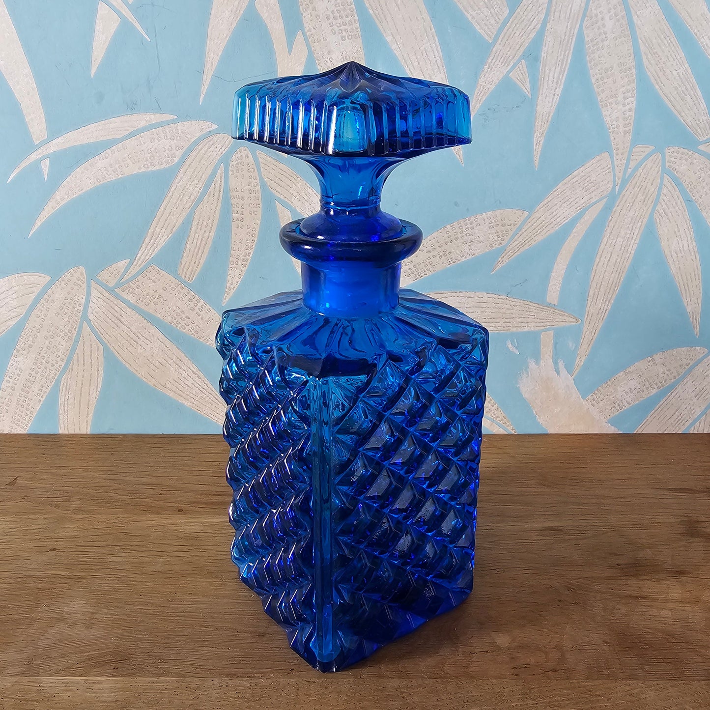 1960s/70s Empoli style cobalt blue Italian glass decanter
