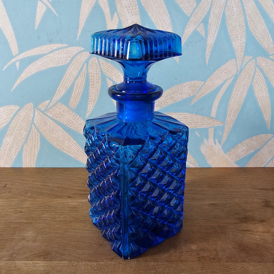 1960s/70s Empoli style cobalt blue Italian glass decanter