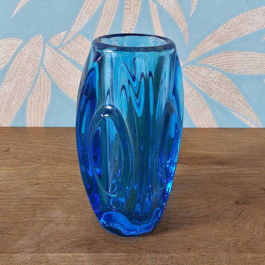 1950s Rudolf Schrötter for Sklo Union cobalt blue “Lens” vase