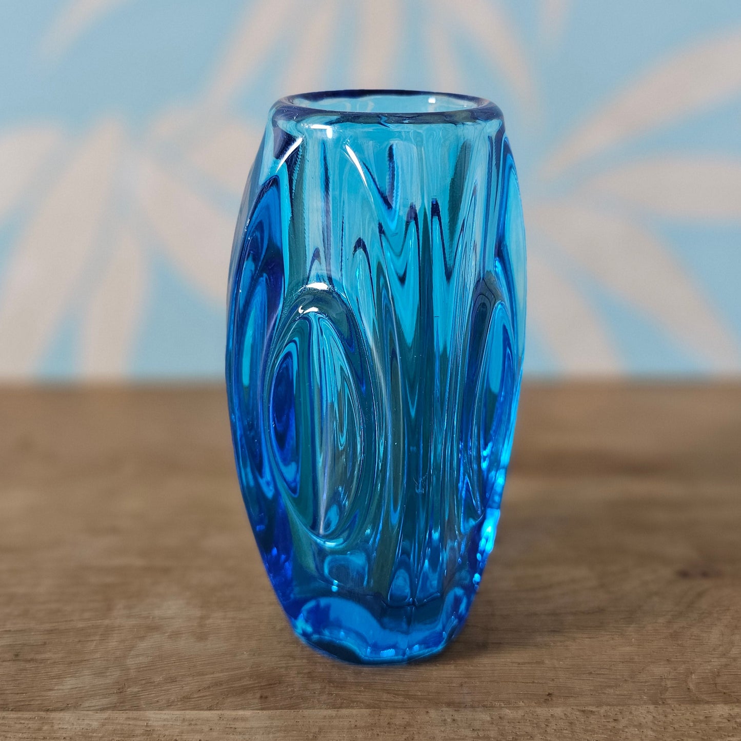 1950s Rudolf Schrötter for Sklo Union cobalt blue “Lens” vase