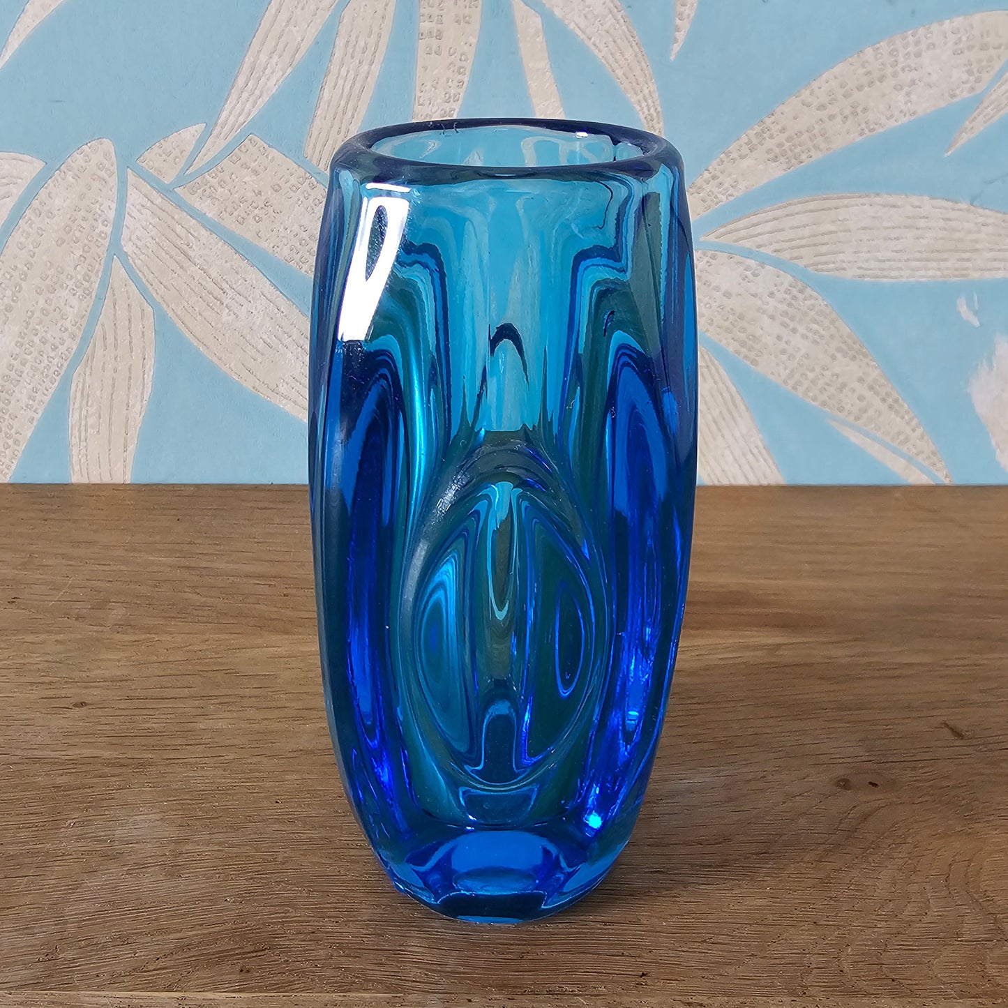 1950s Rudolf Schrötter for Sklo Union cobalt blue “Lens” vase