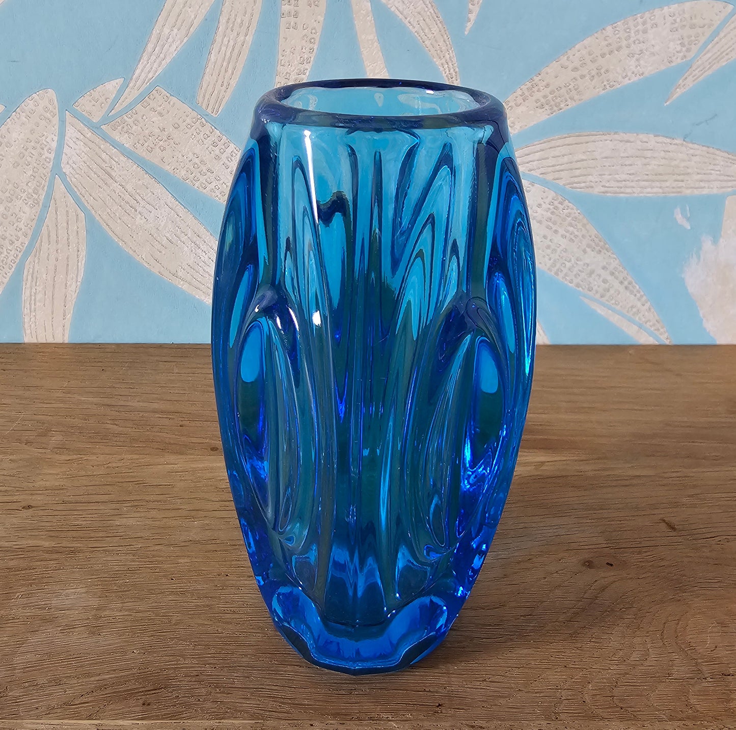 1950s Rudolf Schrötter for Sklo Union cobalt blue “Lens” vase
