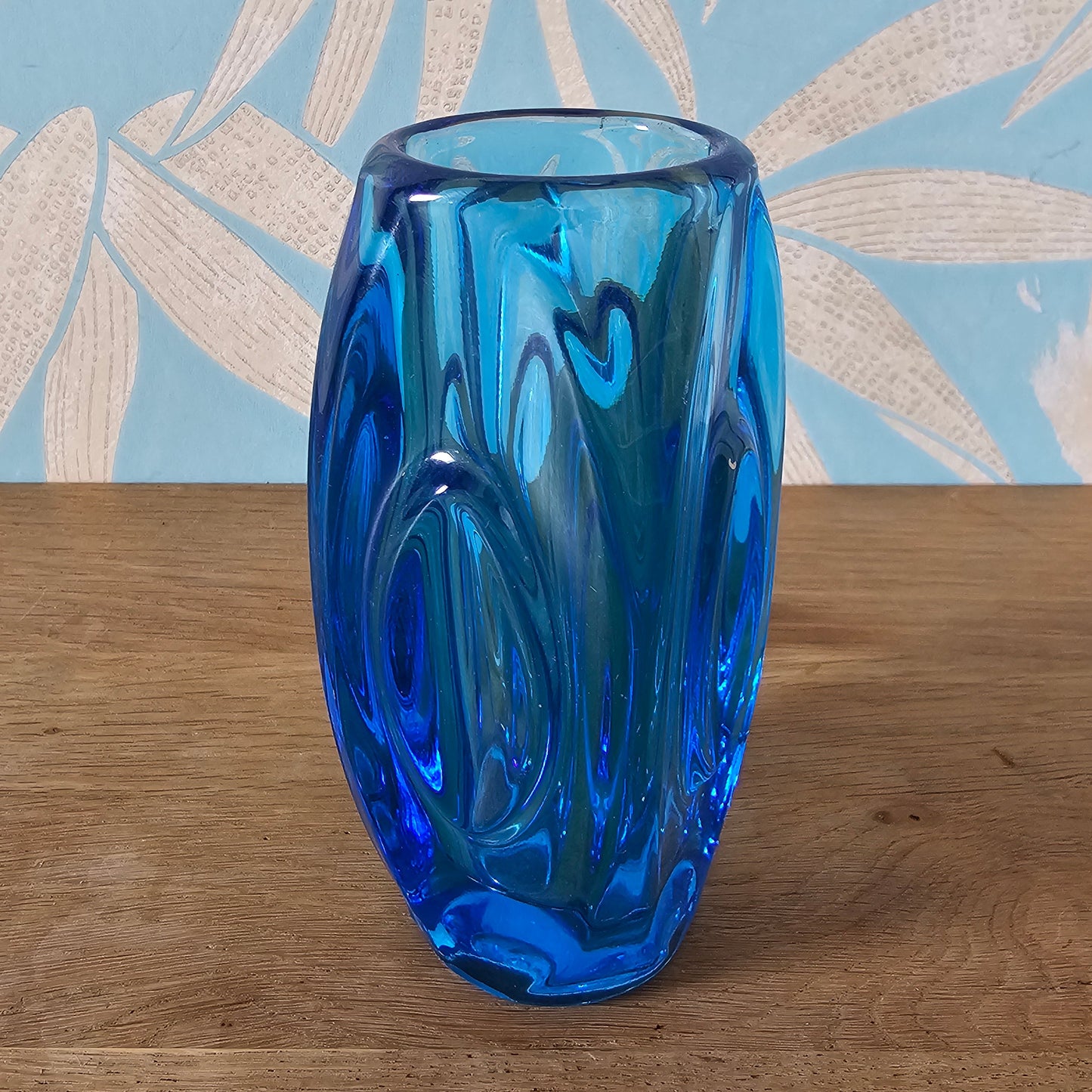 1950s Rudolf Schrötter for Sklo Union cobalt blue “Lens” vase