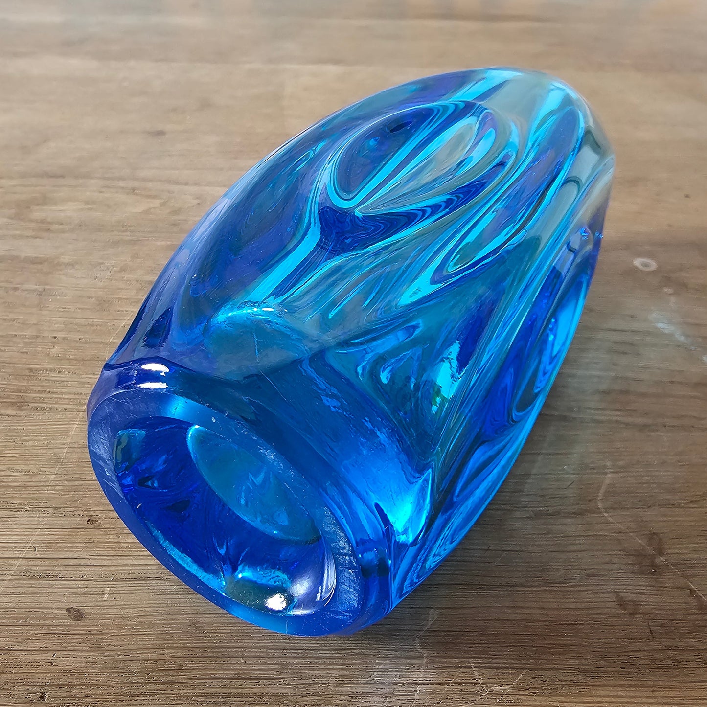 1950s Rudolf Schrötter for Sklo Union cobalt blue “Lens” vase