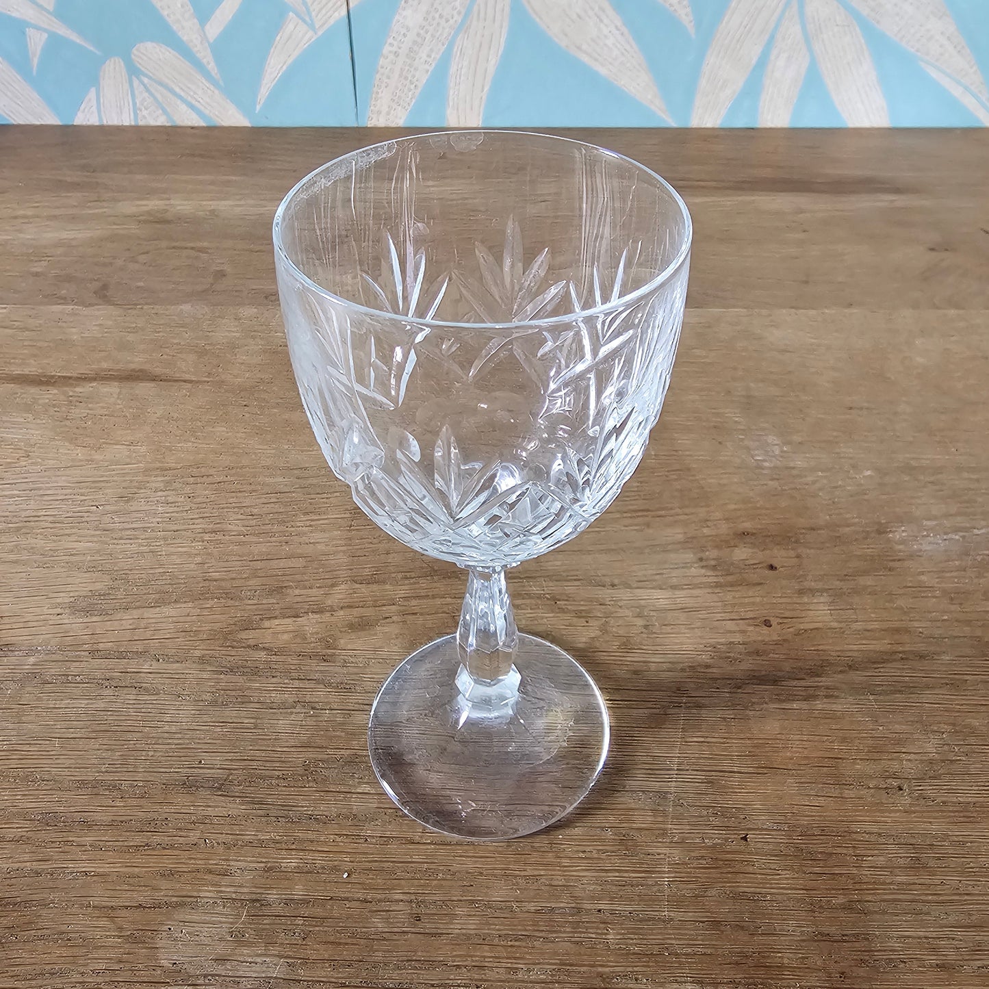 Set of seven 1990s cut crystal wine glasses