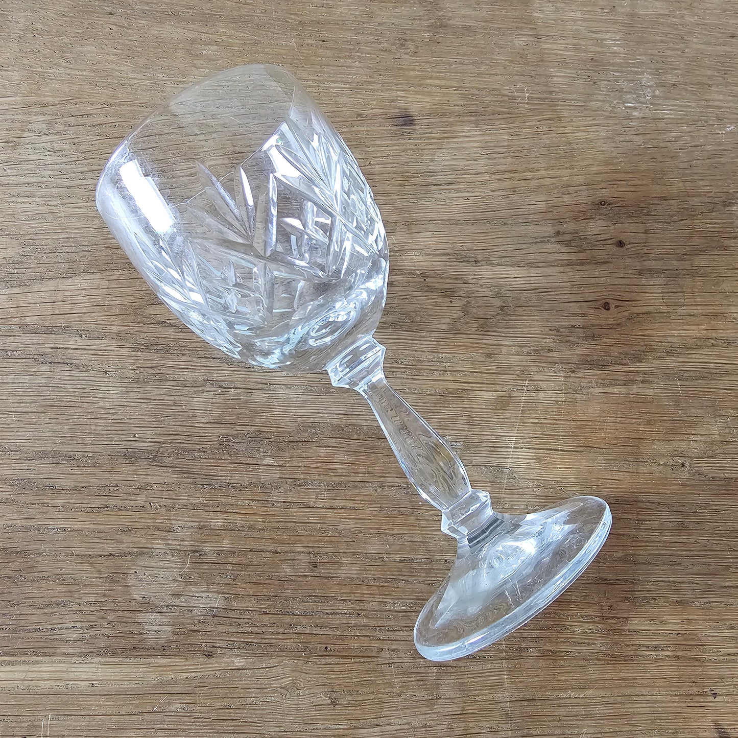Set of seven 1990s cut crystal wine glasses