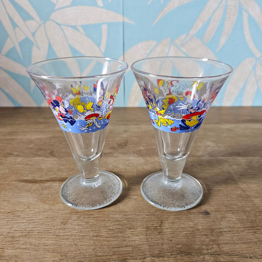 Pair of 1980s Disney character sundae glasses