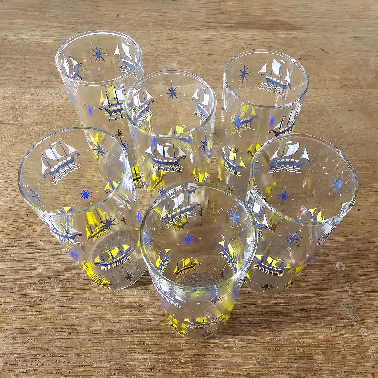Set of six 1960s viking ship highball glasses