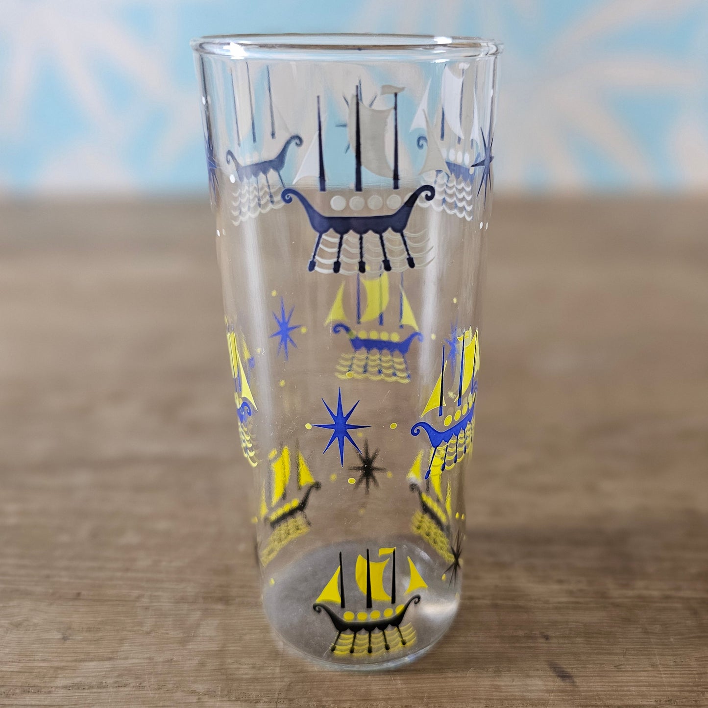 Set of six 1960s viking ship highball glasses