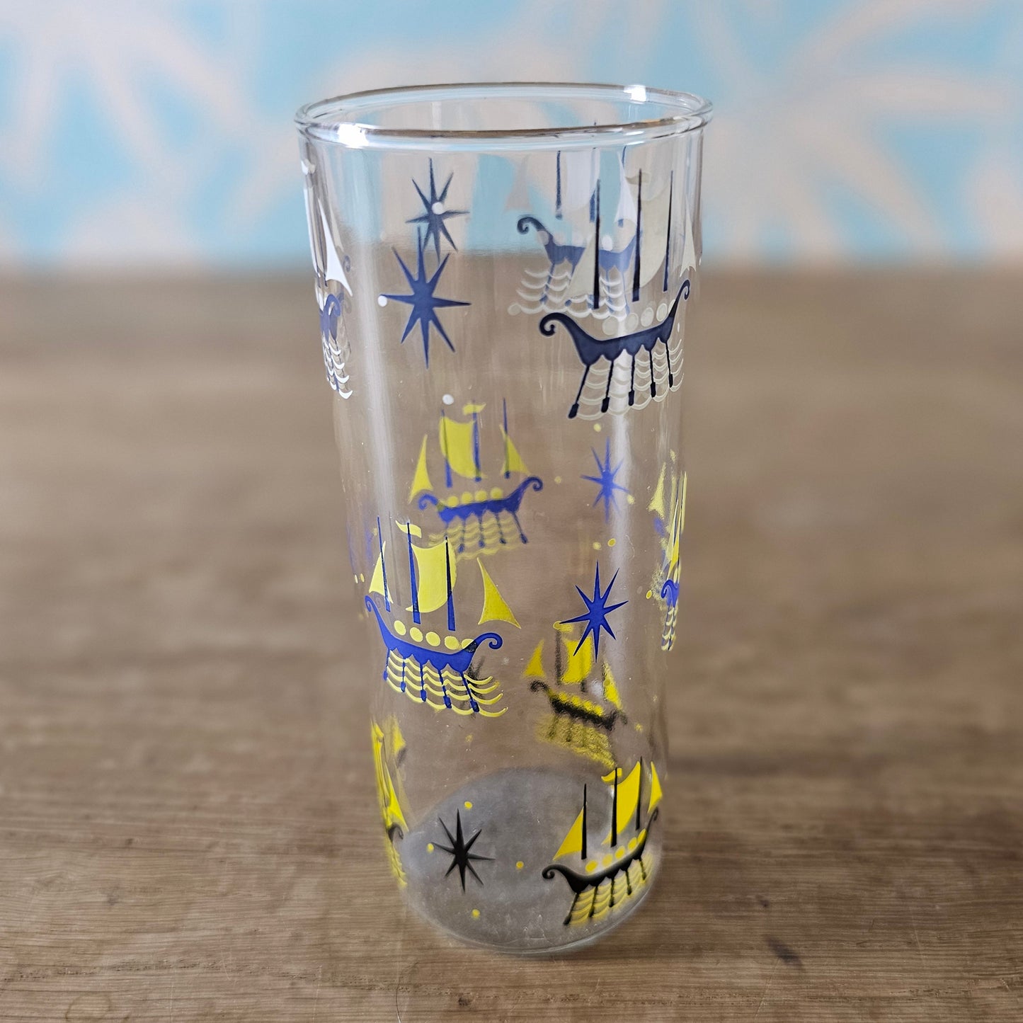 Set of six 1960s viking ship highball glasses