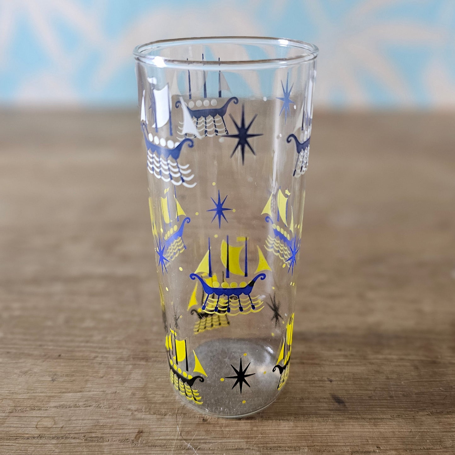 Set of six 1960s viking ship highball glasses