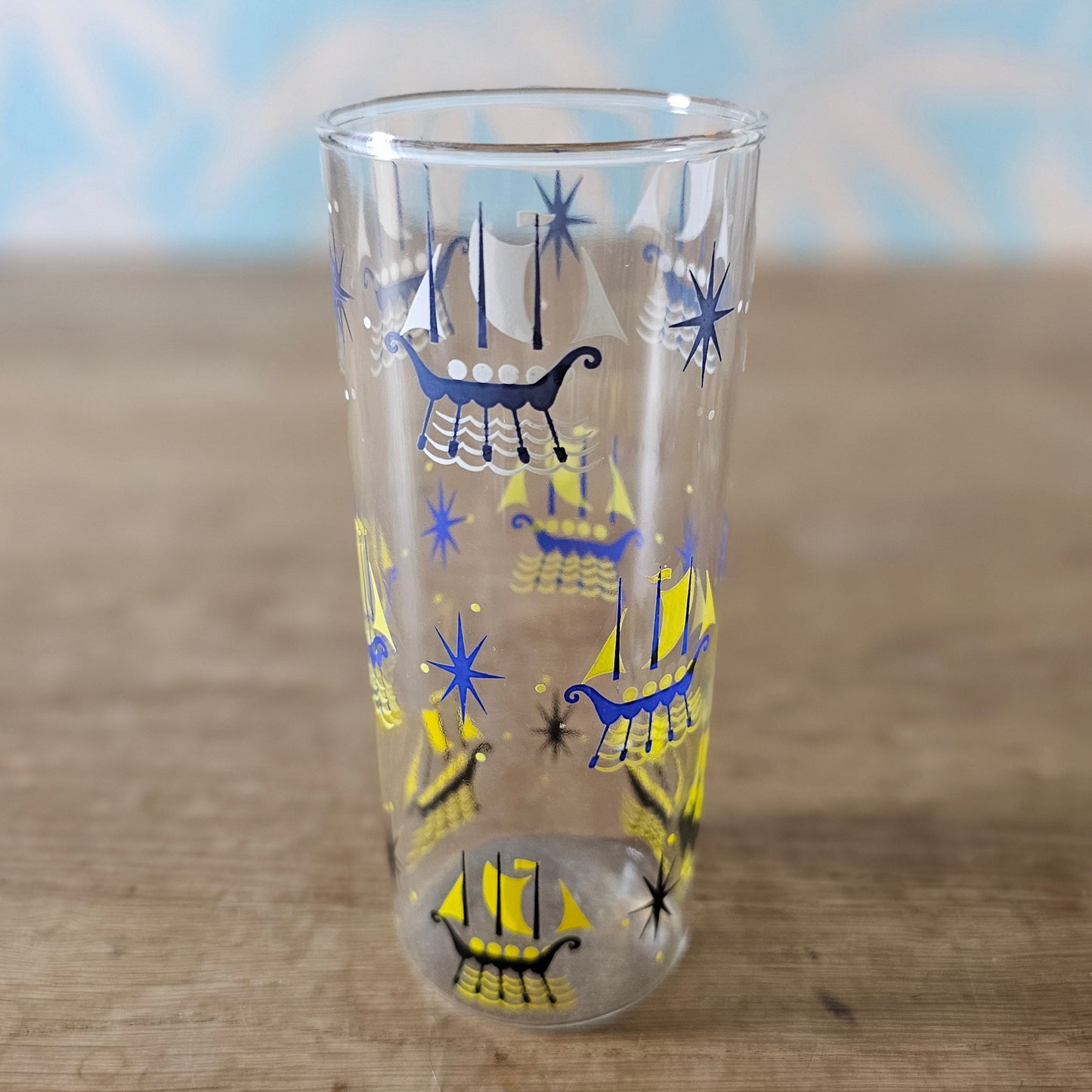 Set of six 1960s viking ship highball glasses