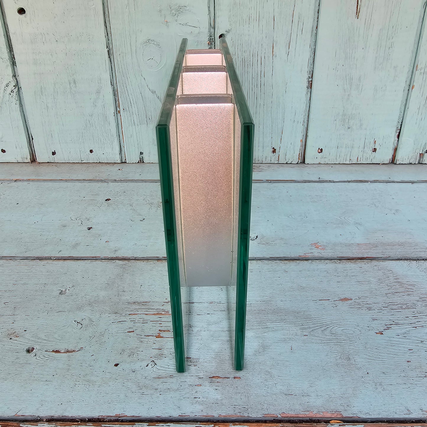 1970s “Ribbon Vase”-style rectangular three-aperture glass bud/specimen vase