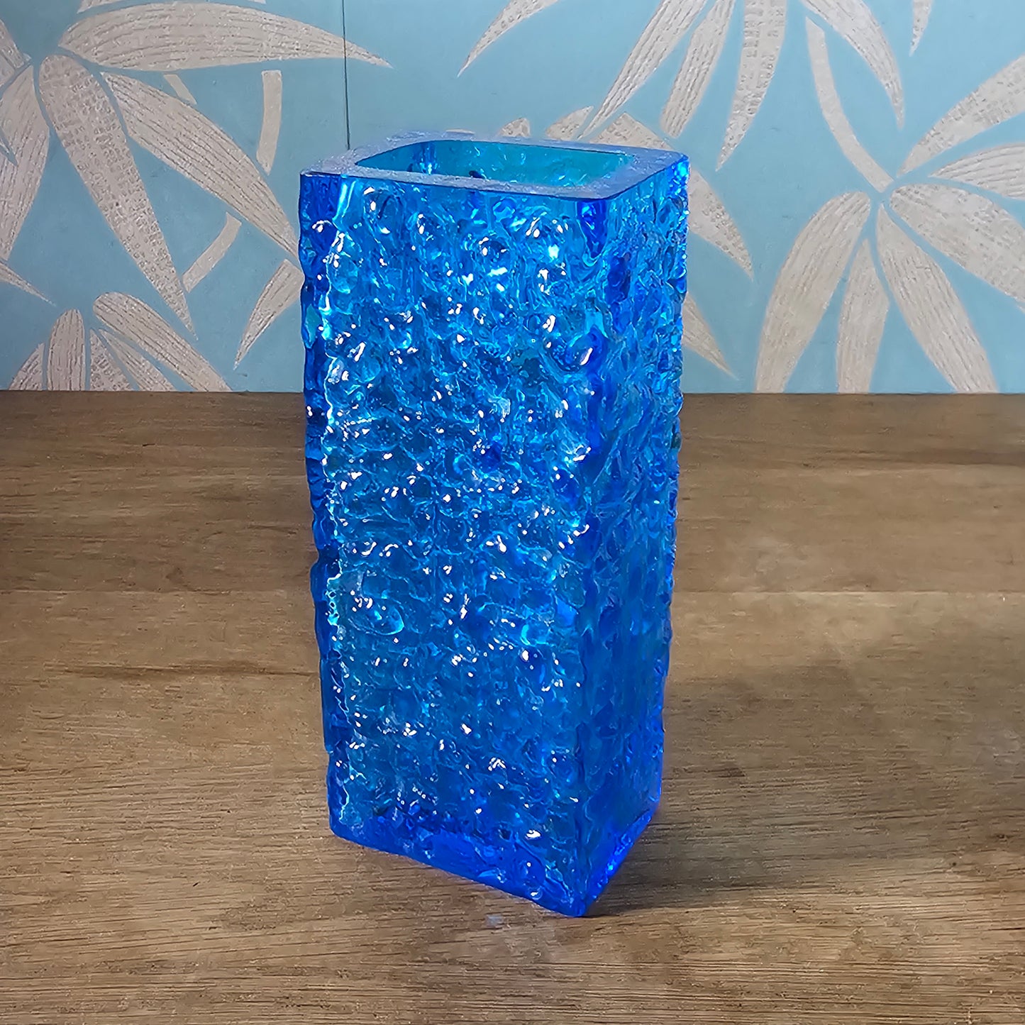 1970s Davidson Brama 'Luna' cobalt blue glass bark vase