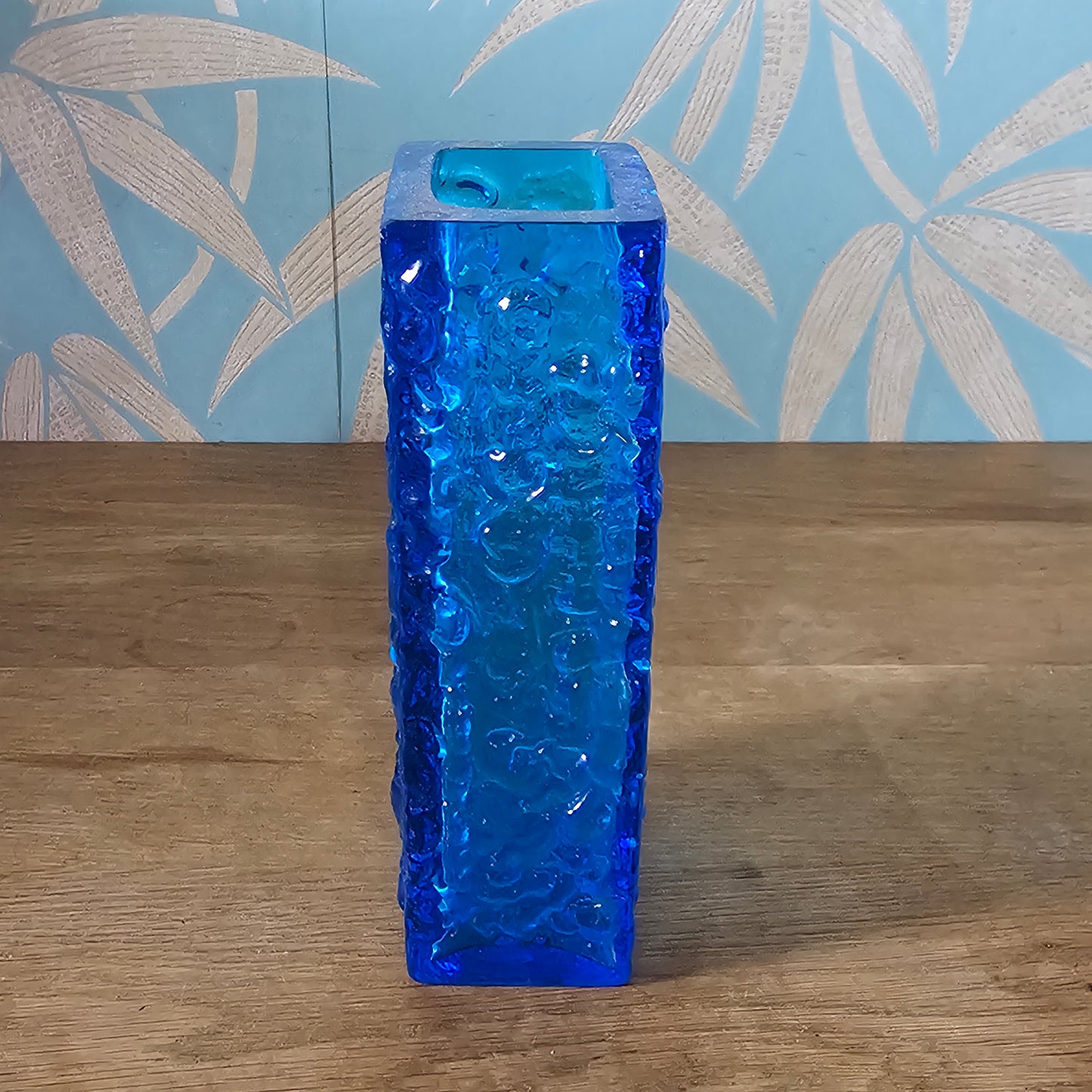 1970s Davidson Brama 'Luna' cobalt blue glass bark vase