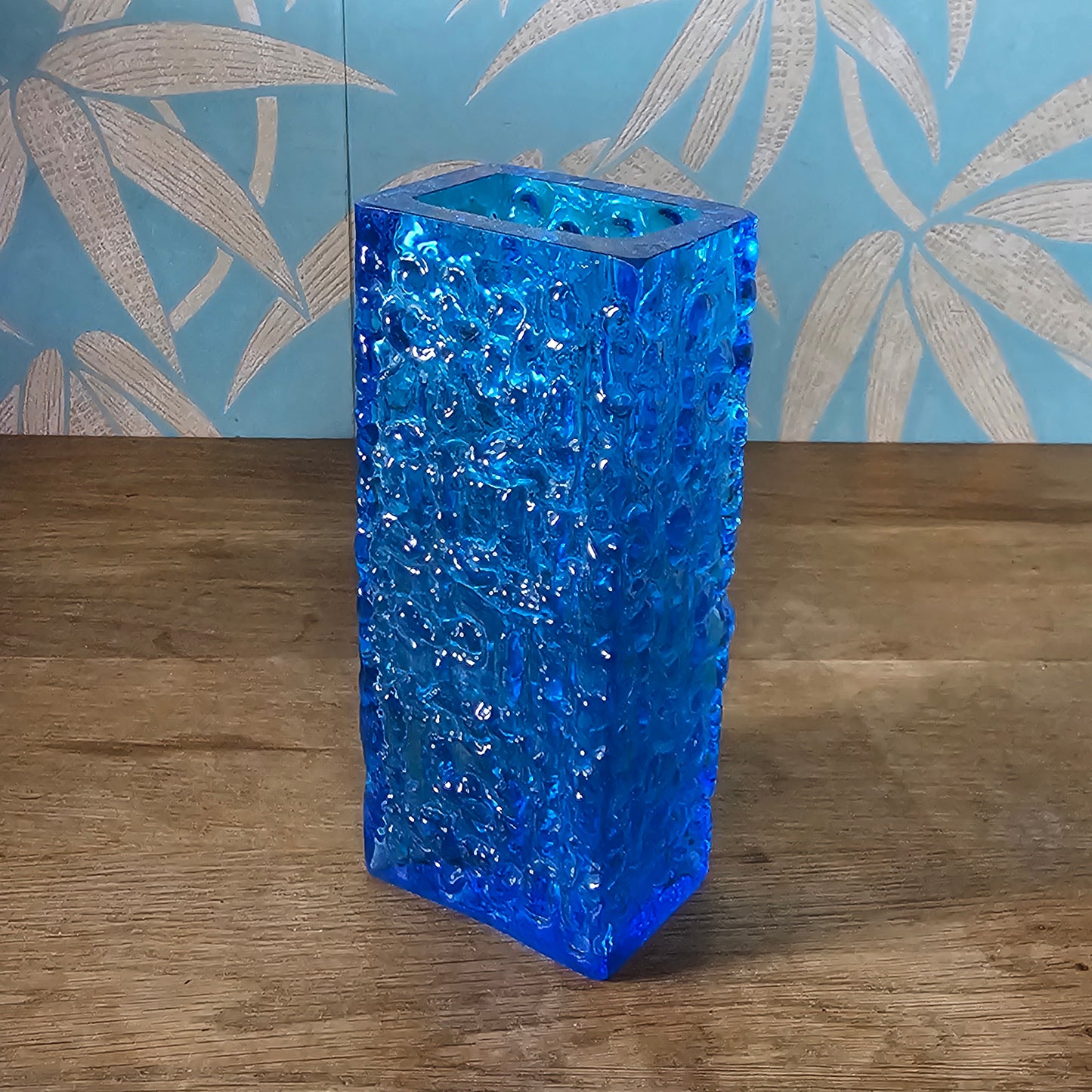 1970s Davidson Brama 'Luna' cobalt blue glass bark vase