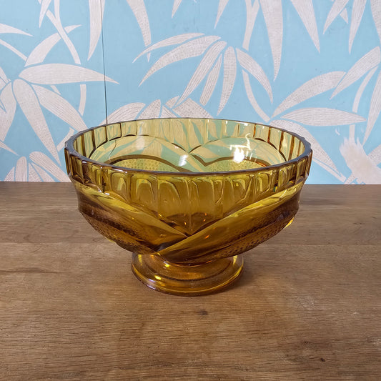 1930s Sowerby amber pressed glass pedestal fruit bowl