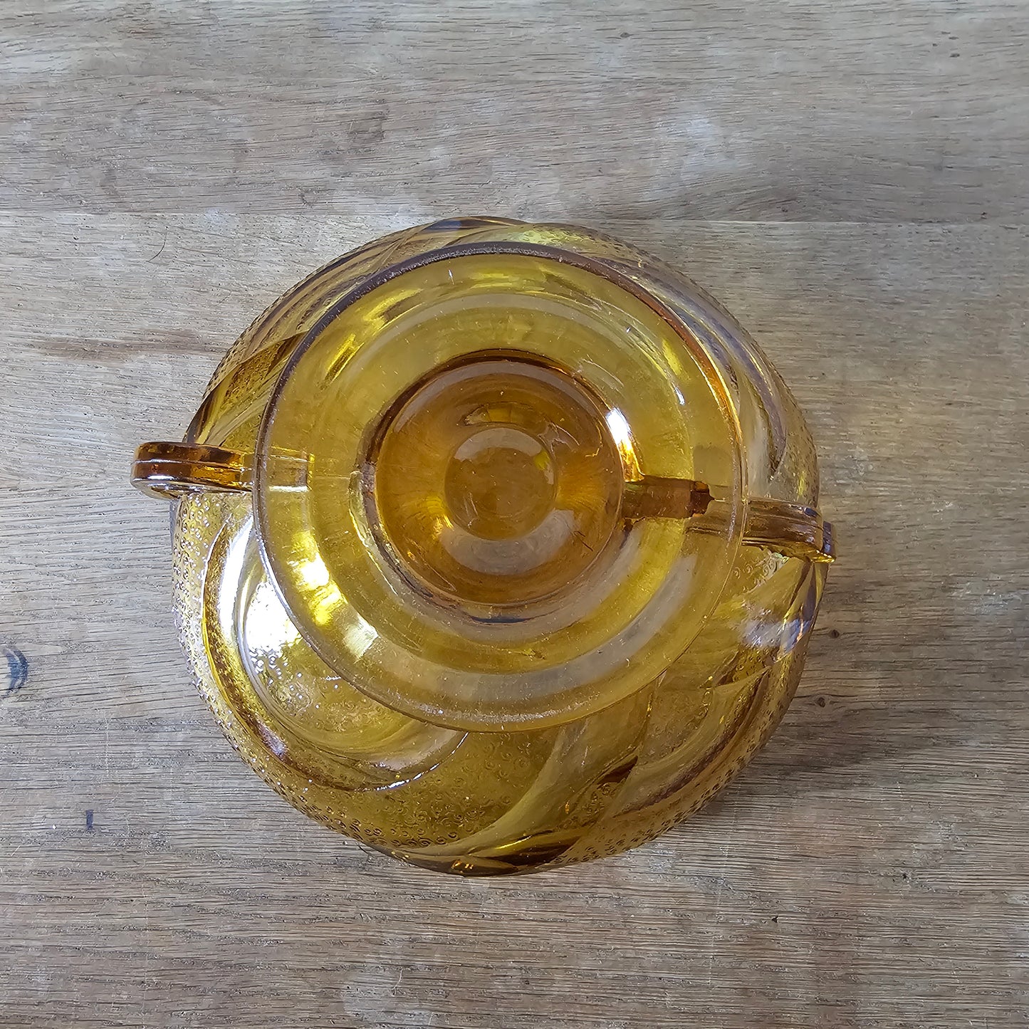 1930s Sowerby amber pressed glass pedestal fruit bowl
