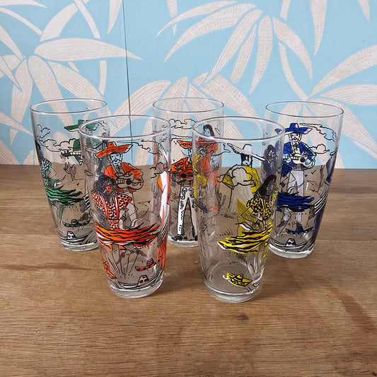 Set of five 1960s colourful flamenco dancer highballs