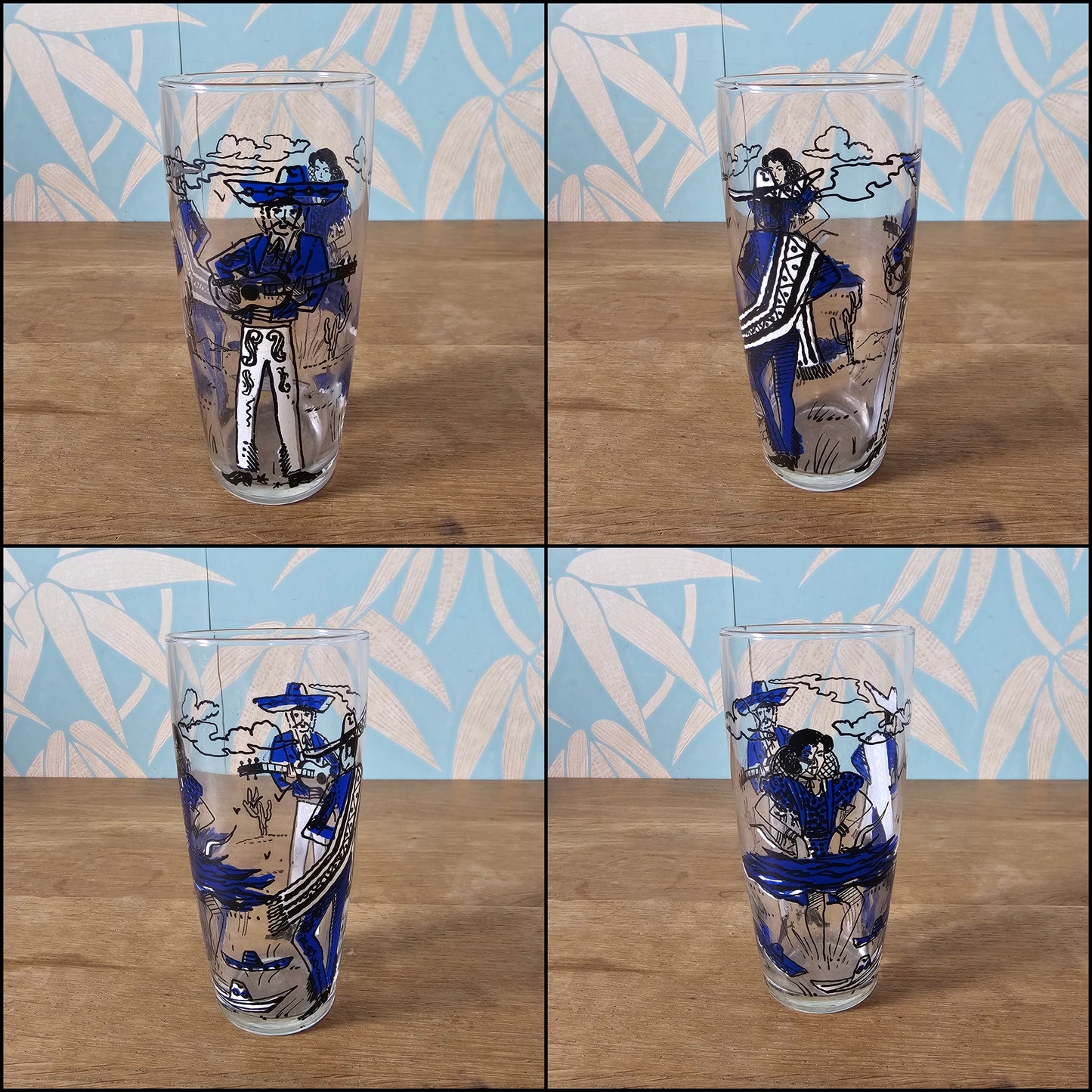 Set of five 1960s colourful flamenco dancer highballs