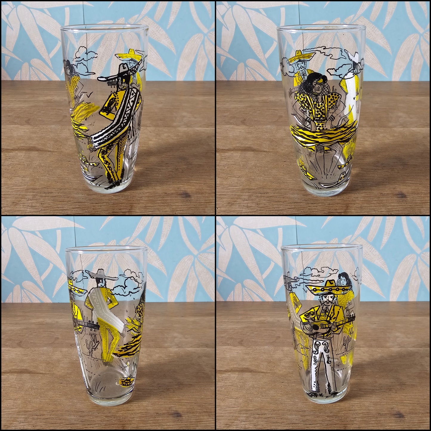 Set of five 1960s colourful flamenco dancer highballs