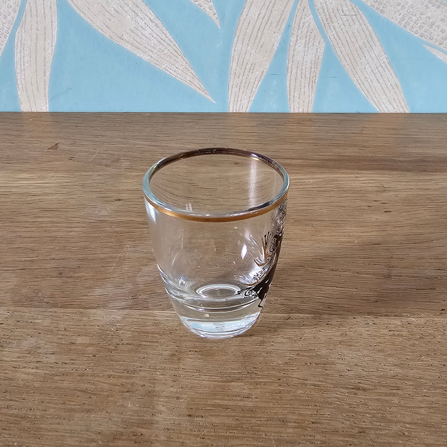 Set of 6 mid-century black & gilt reindeer shot glasses