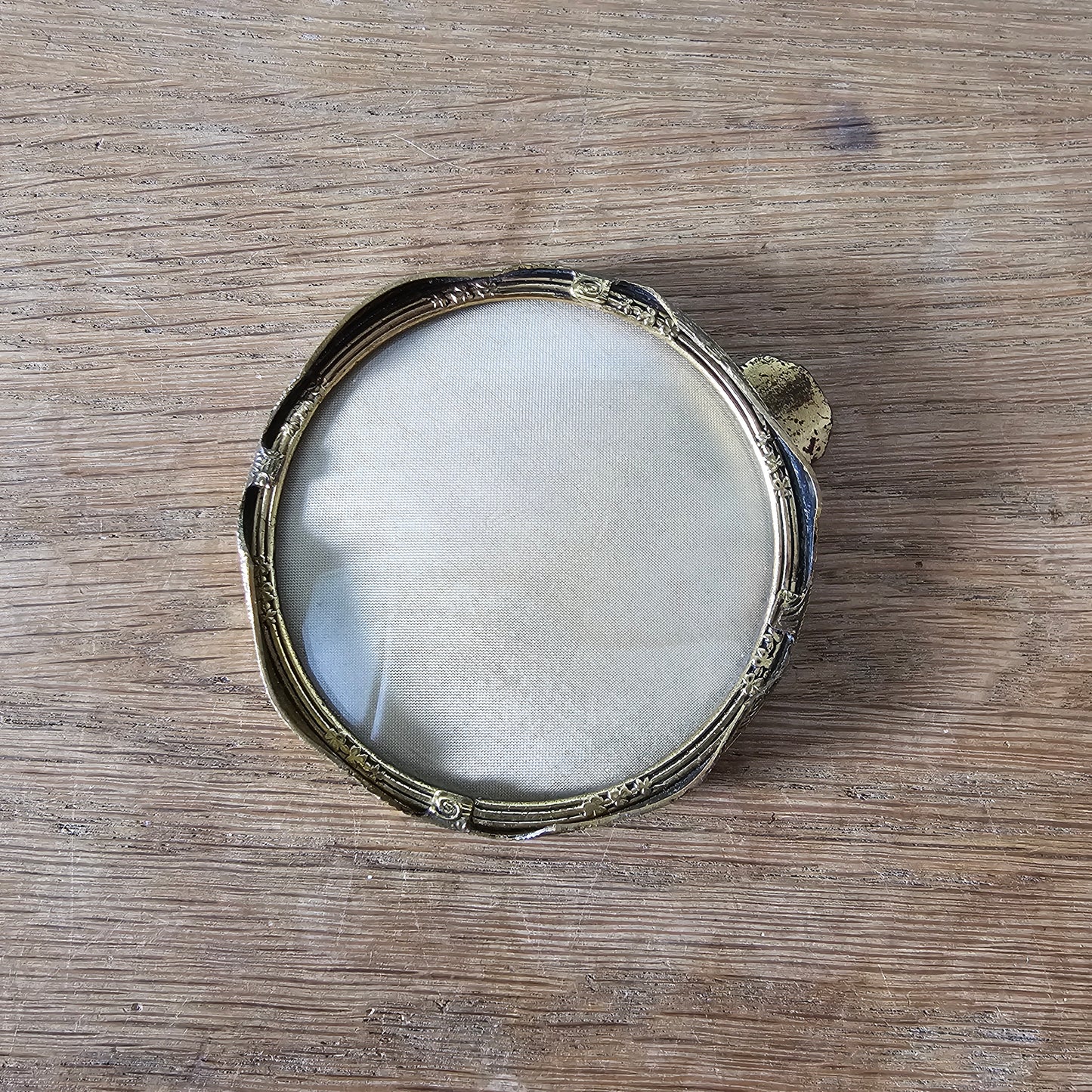 Vintage gilt metal and glass ladies’ ashtray with petit point floral embroidery