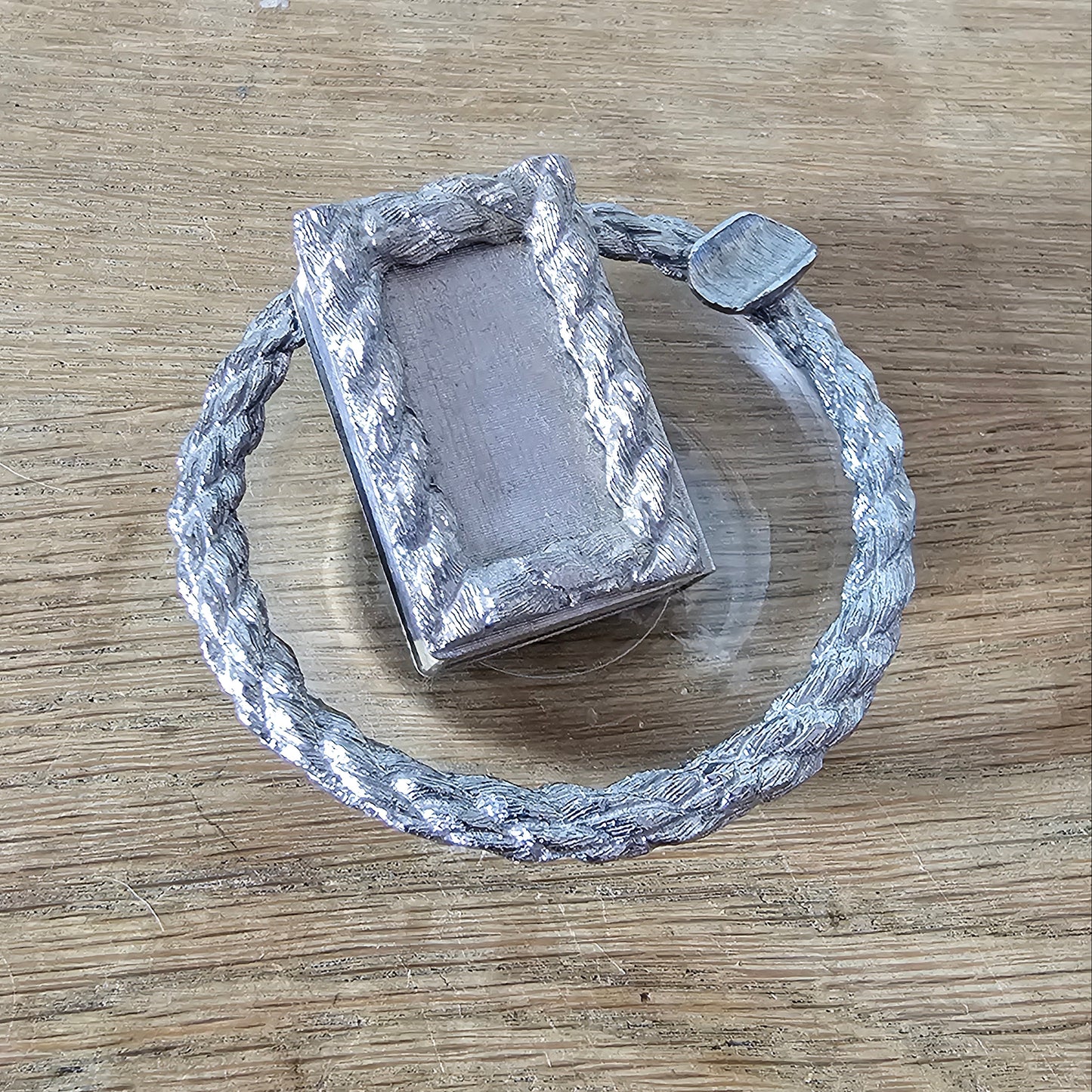 circa. 1970s silver-tone miniature ashtray & match holder with original Swedish matchbox