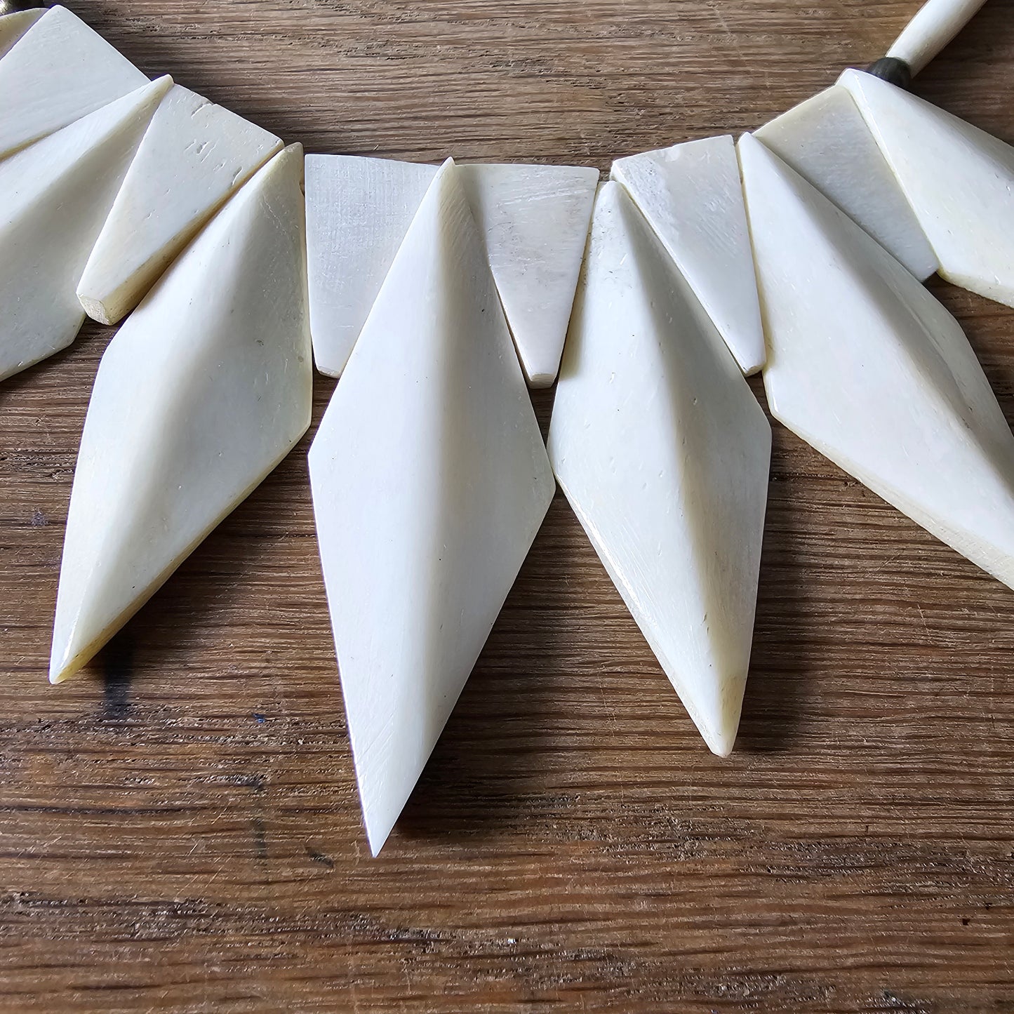 1970s carved bone geometric statement bib necklace