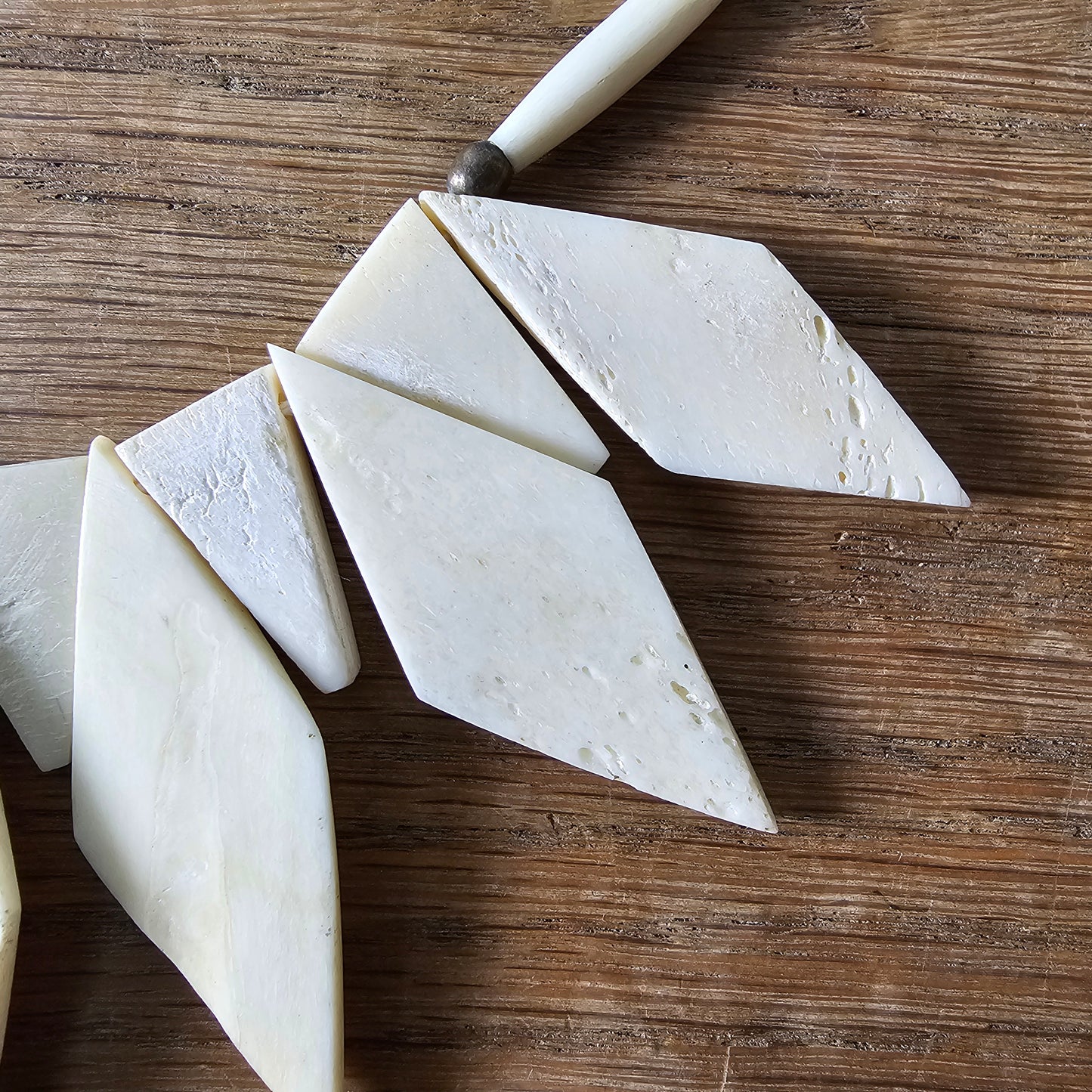 1970s carved bone geometric statement bib necklace