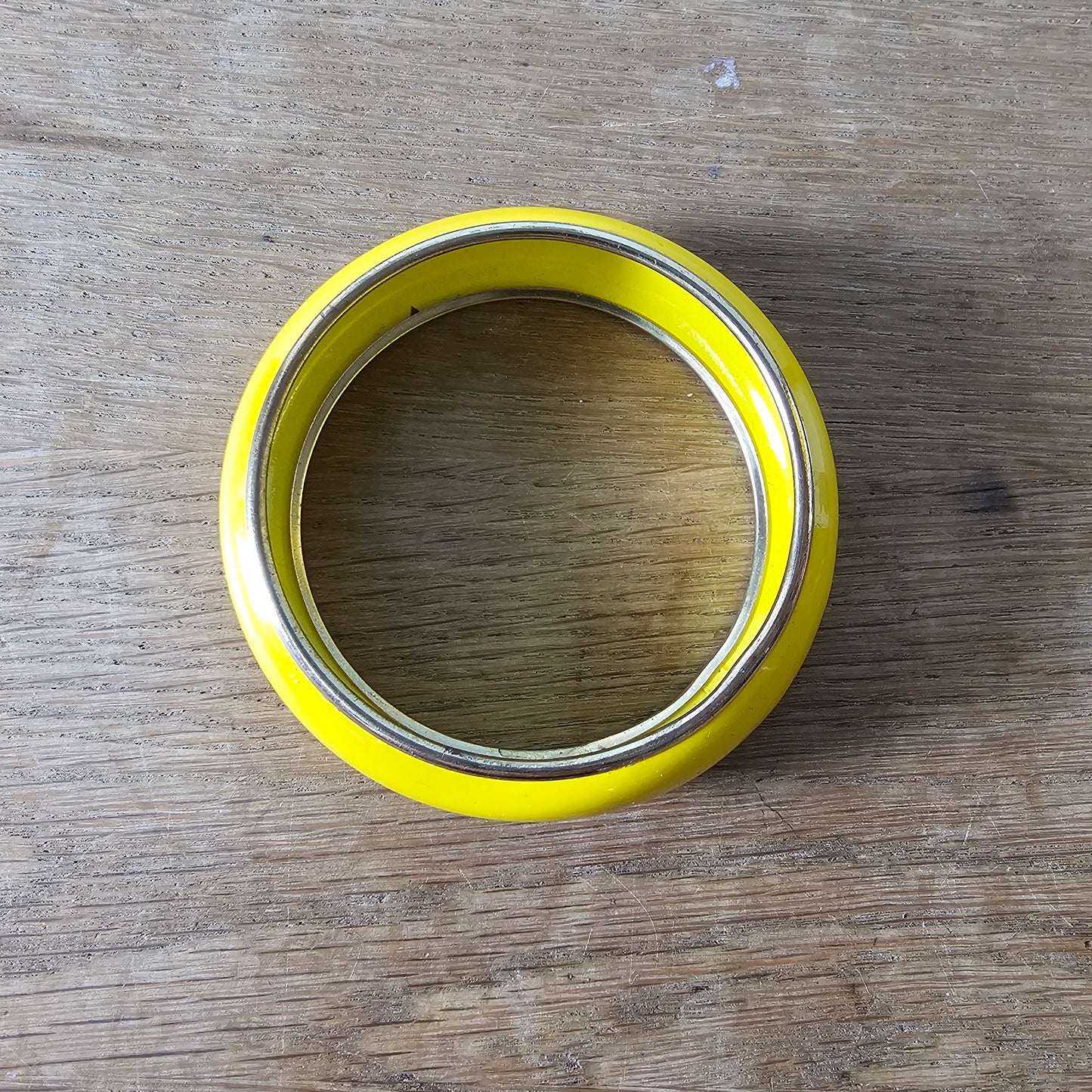 1960s bright yellow enamel & silver-tone chunky bangle