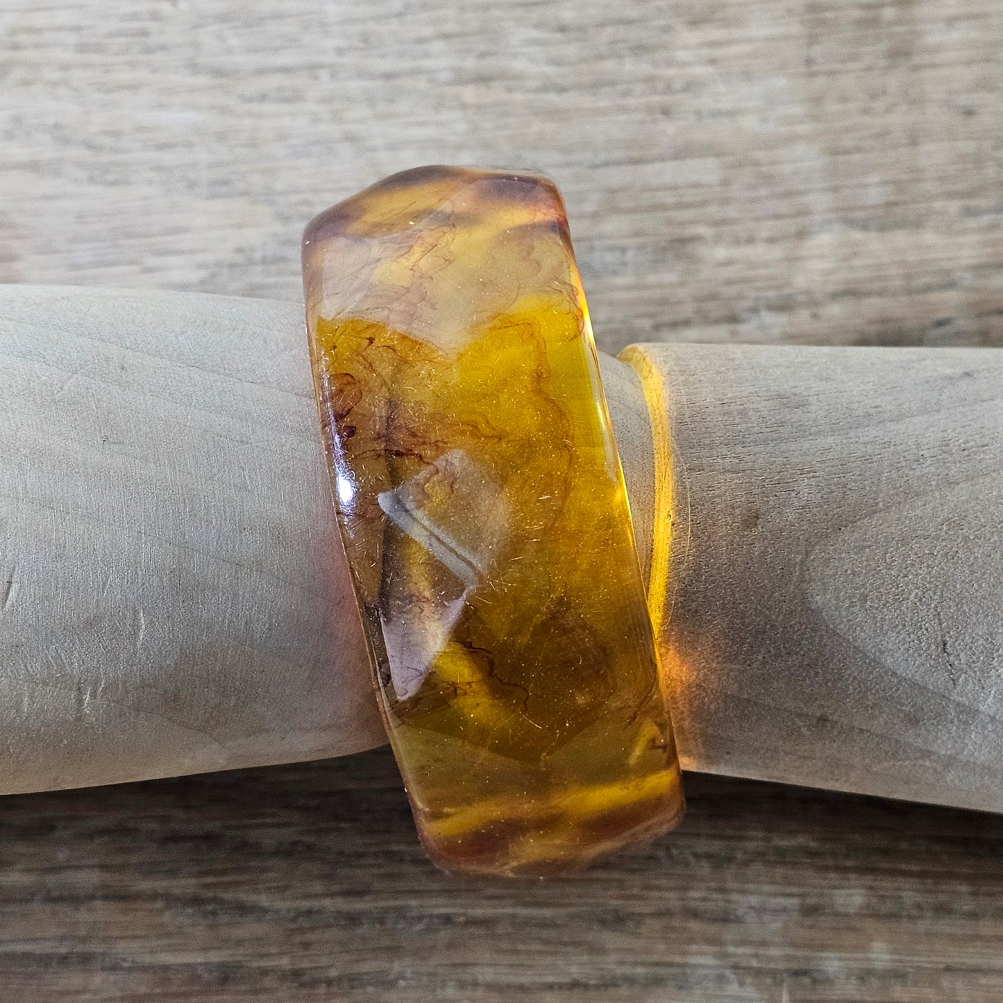 1970s amber-effect lucite resin chunky faceted bangle