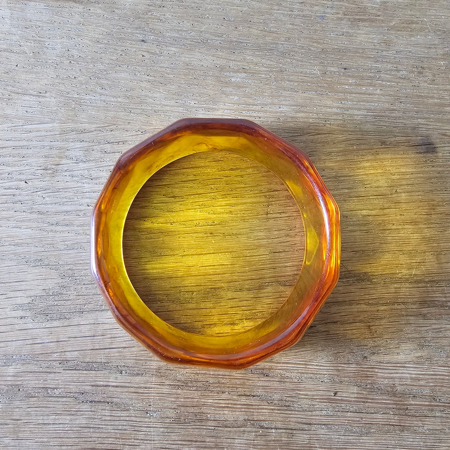 1970s amber-effect lucite resin chunky faceted bangle