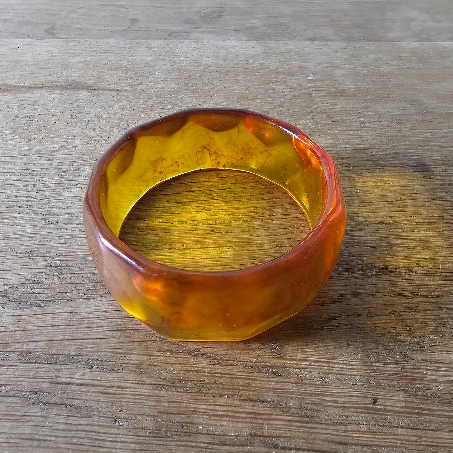 1970s amber-effect lucite resin chunky faceted bangle