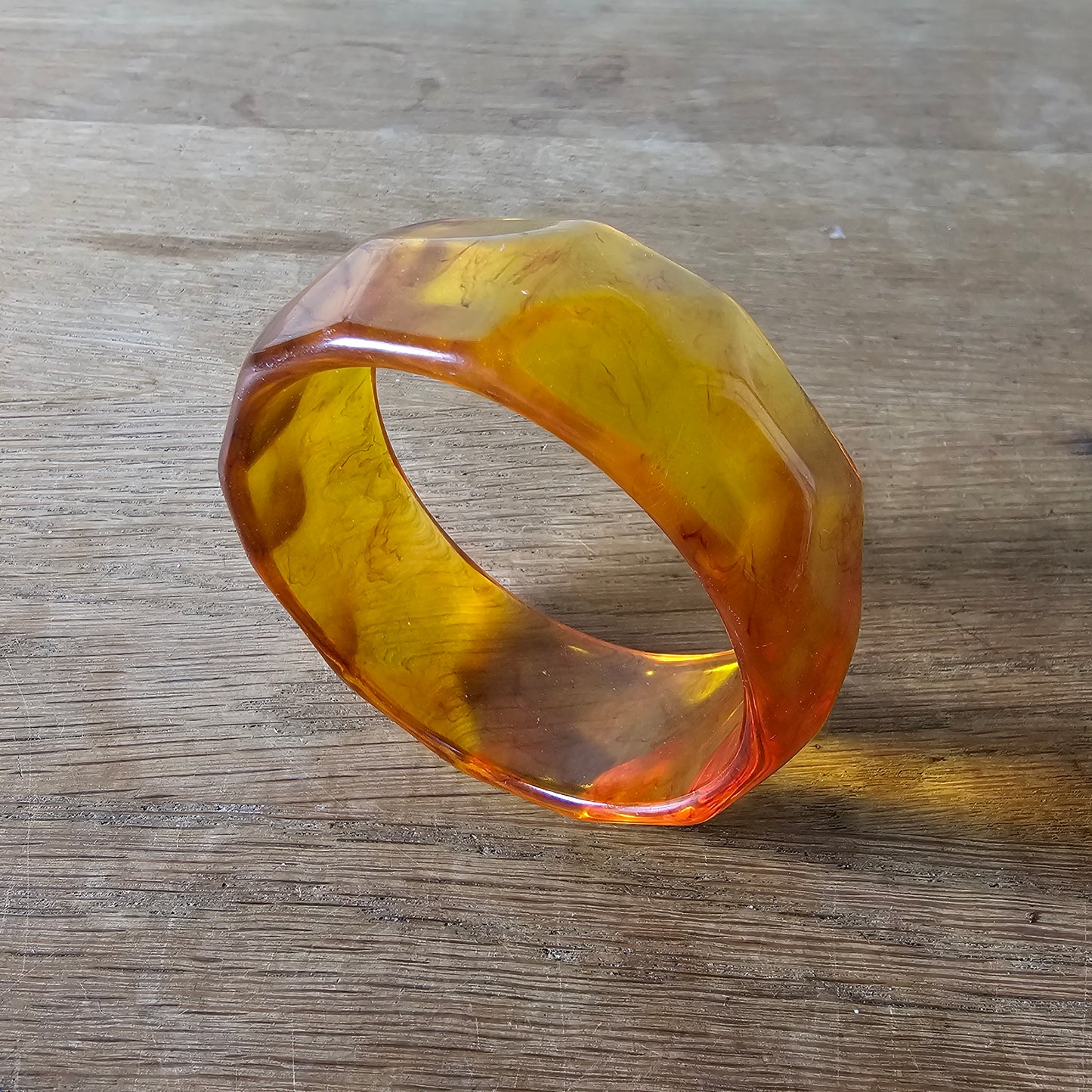 1970s amber-effect lucite resin chunky faceted bangle
