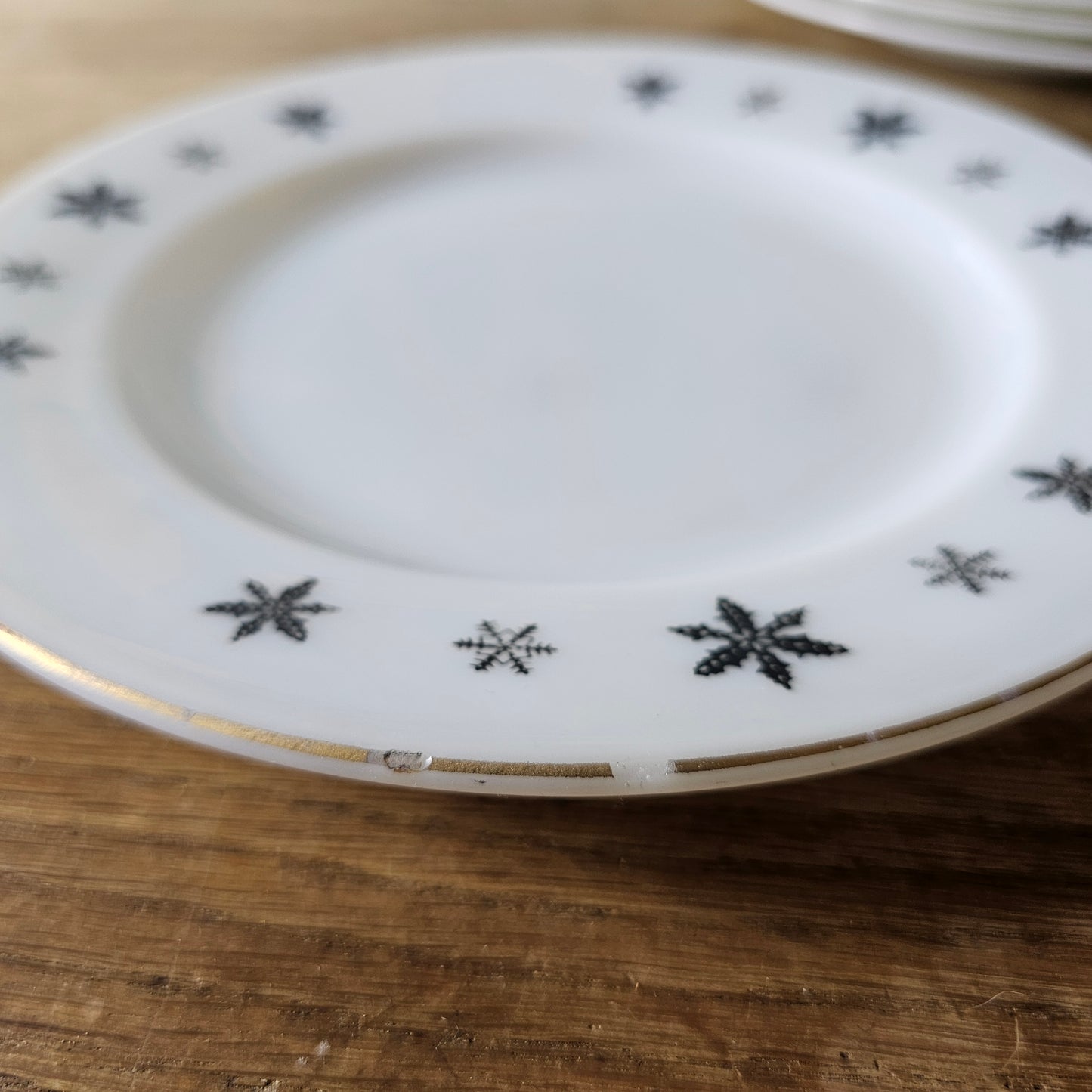 1950s JAJ Pyrex Charcoal on White Snowflake dinner set