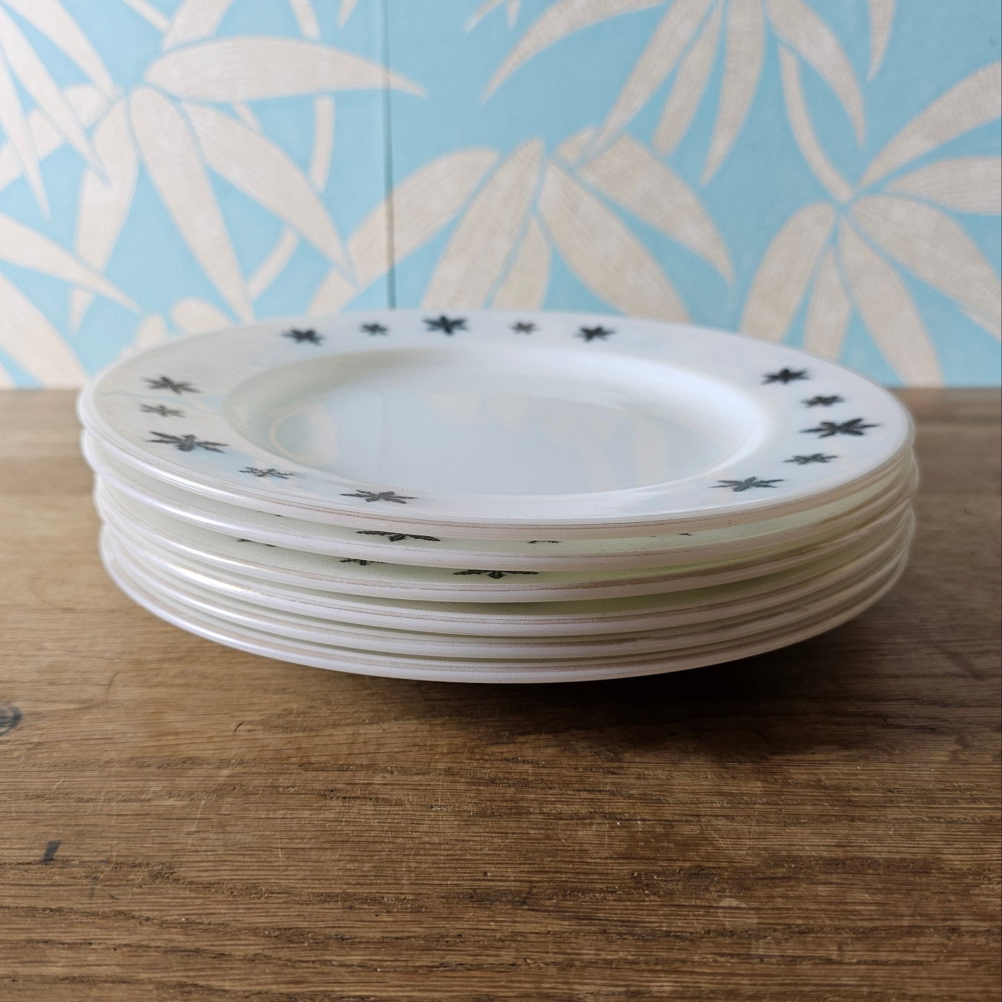 1950s JAJ Pyrex Charcoal on White Snowflake dinner set
